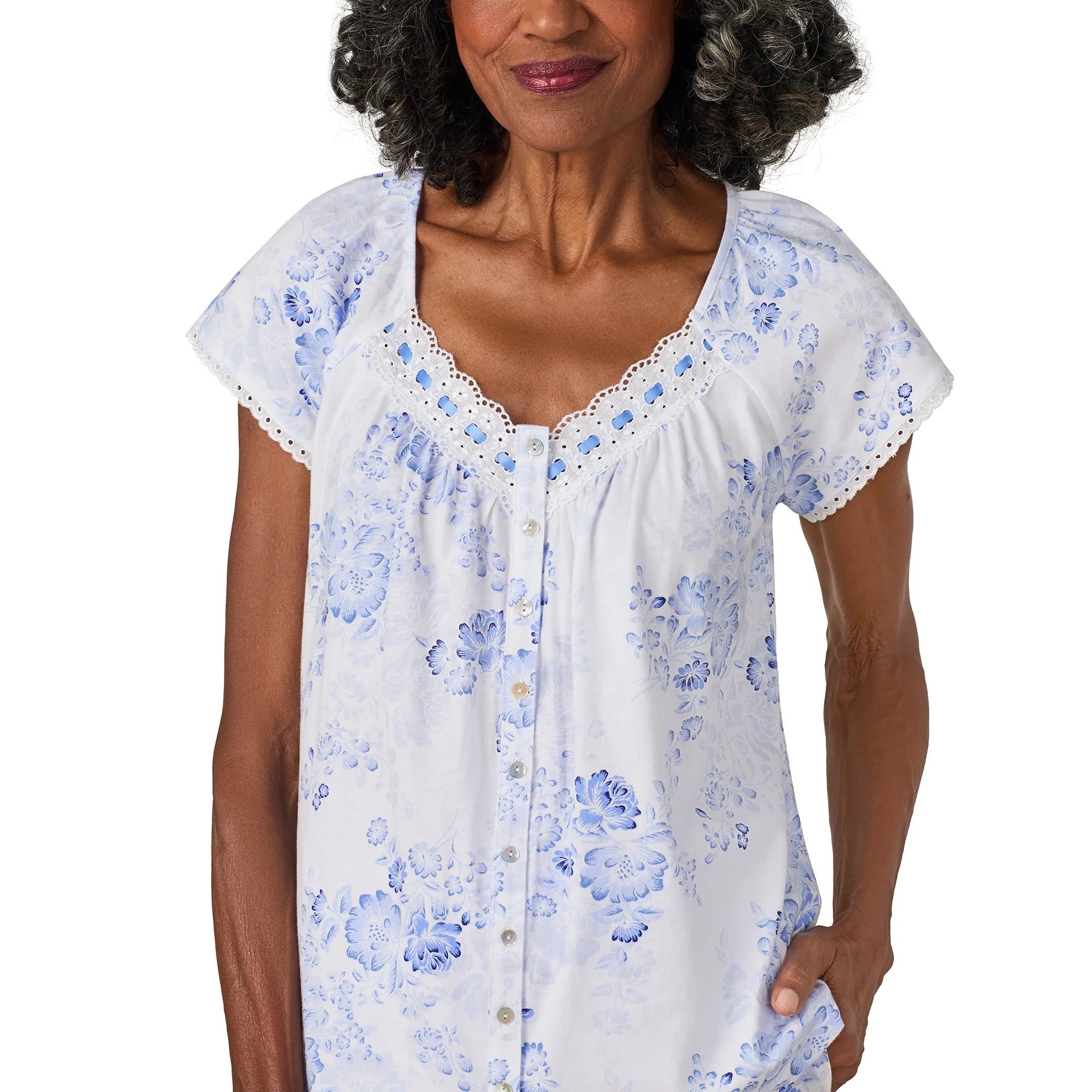 Blue Floral Cotton Jersey Capri PJ Set - 5