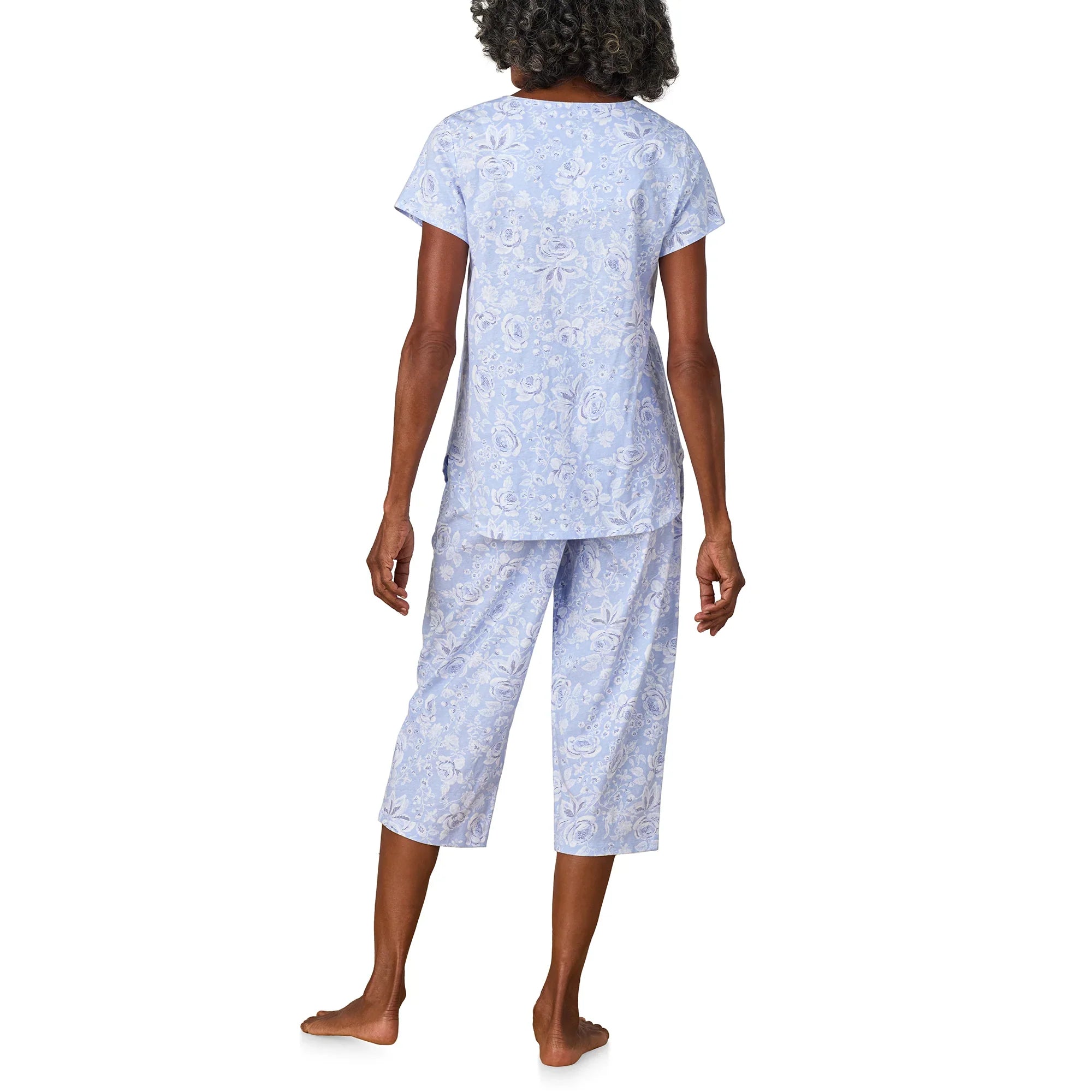 Blue Roses Cotton Jersey Capri PJ Set - 3