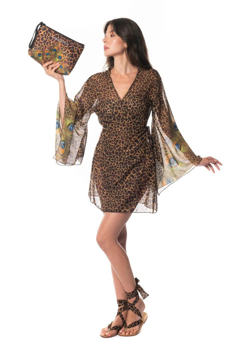 Short Kimono Peacock Animalier - Brown - 1