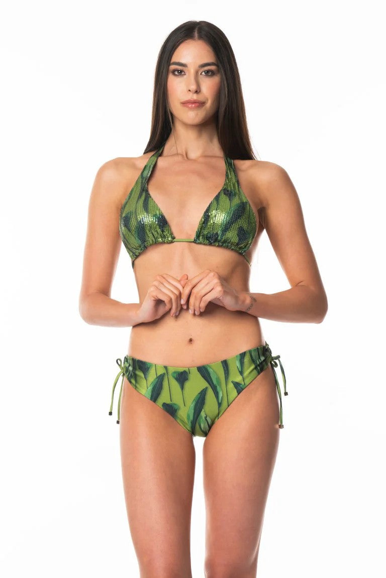 Green Luxury Sequined American Bikini - Green - 1