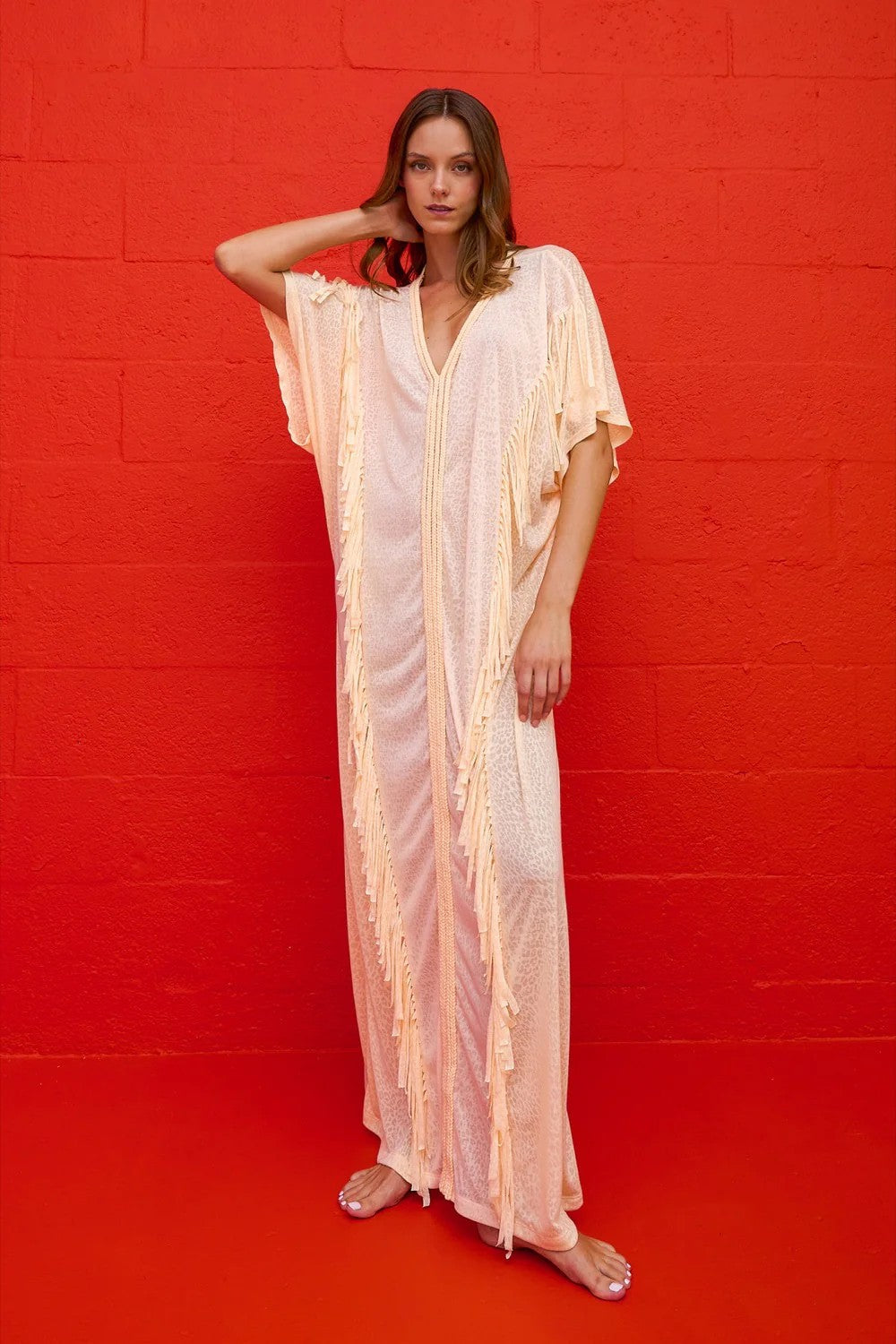Braided Fringe Abaya - Light Yellow - Light Yellow  - 1