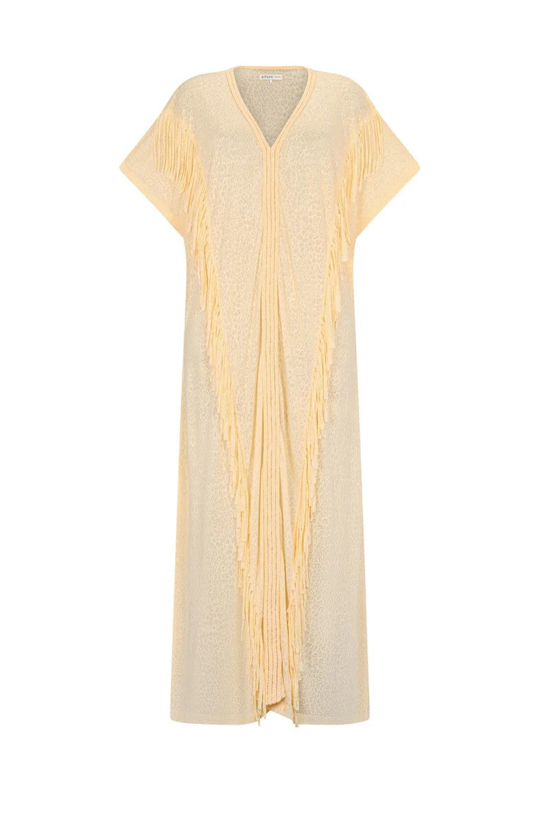 Braided Fringe Abaya - Light Yellow - 5