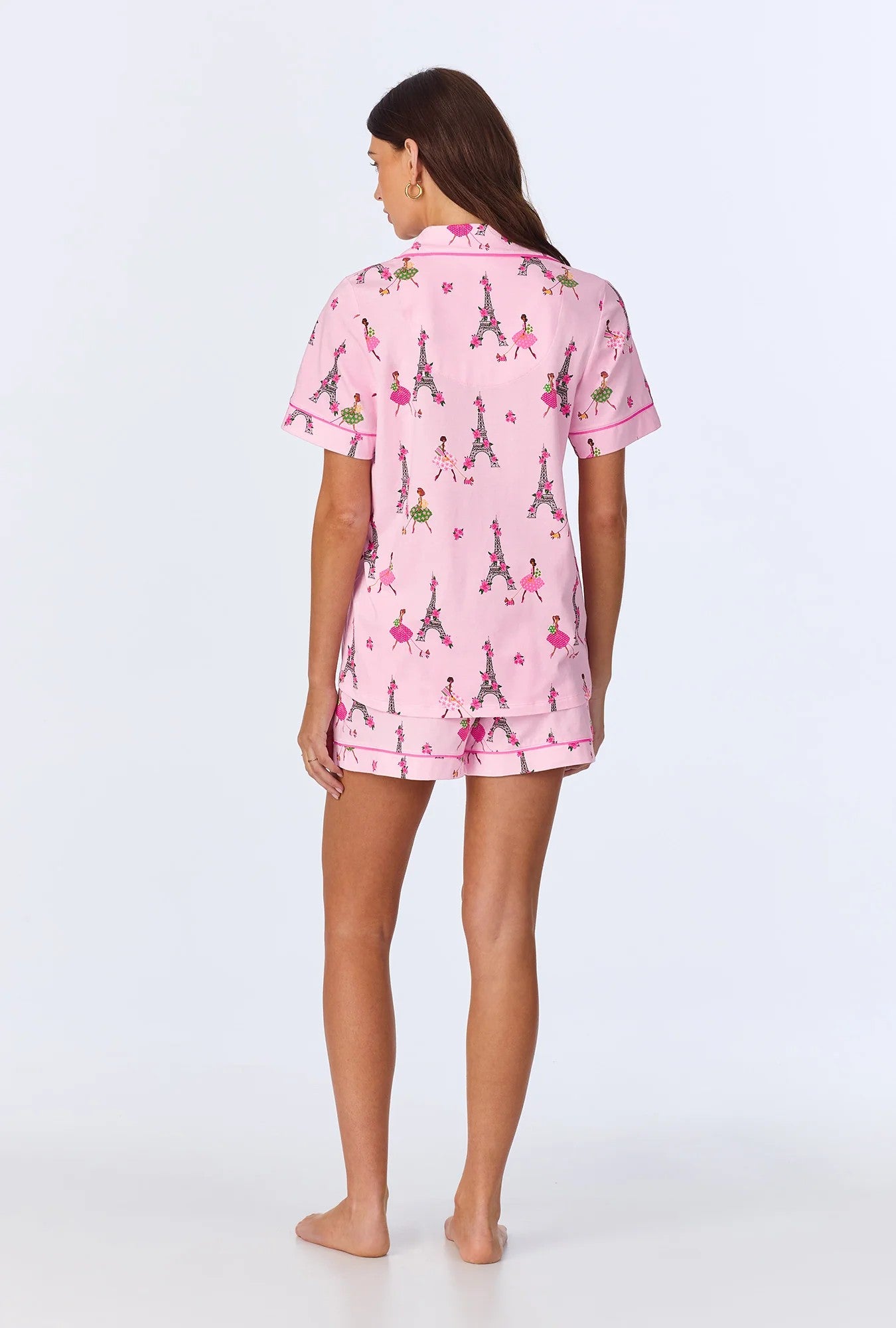 Tres Chic Short Sleeve Classic Shorty Stretch Jersey PJ Set - Pink - Pink - 3