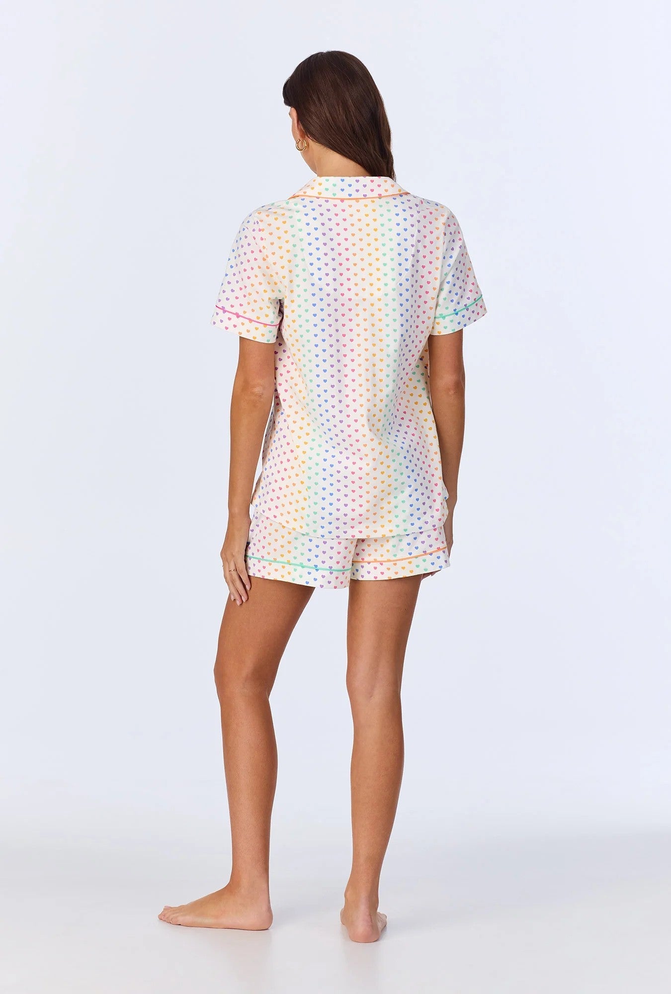 Cheery Hearts Short Sleeve Classic Shorty Stretch Jersey PJ Set - White - White - 3
