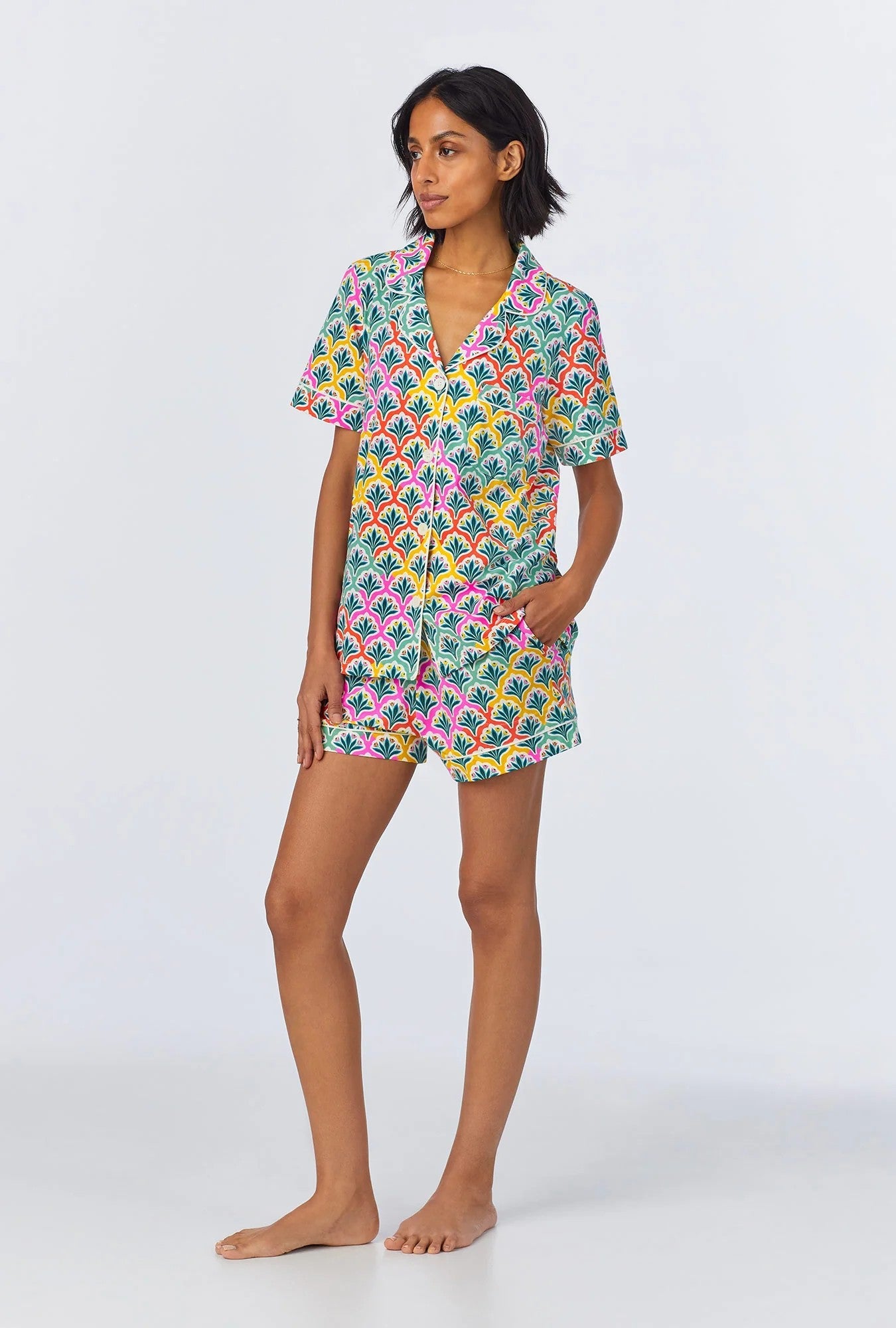 Camilla Short Sleeve Classic Shorty Stretch Jersey PJ Set - Mix - 2