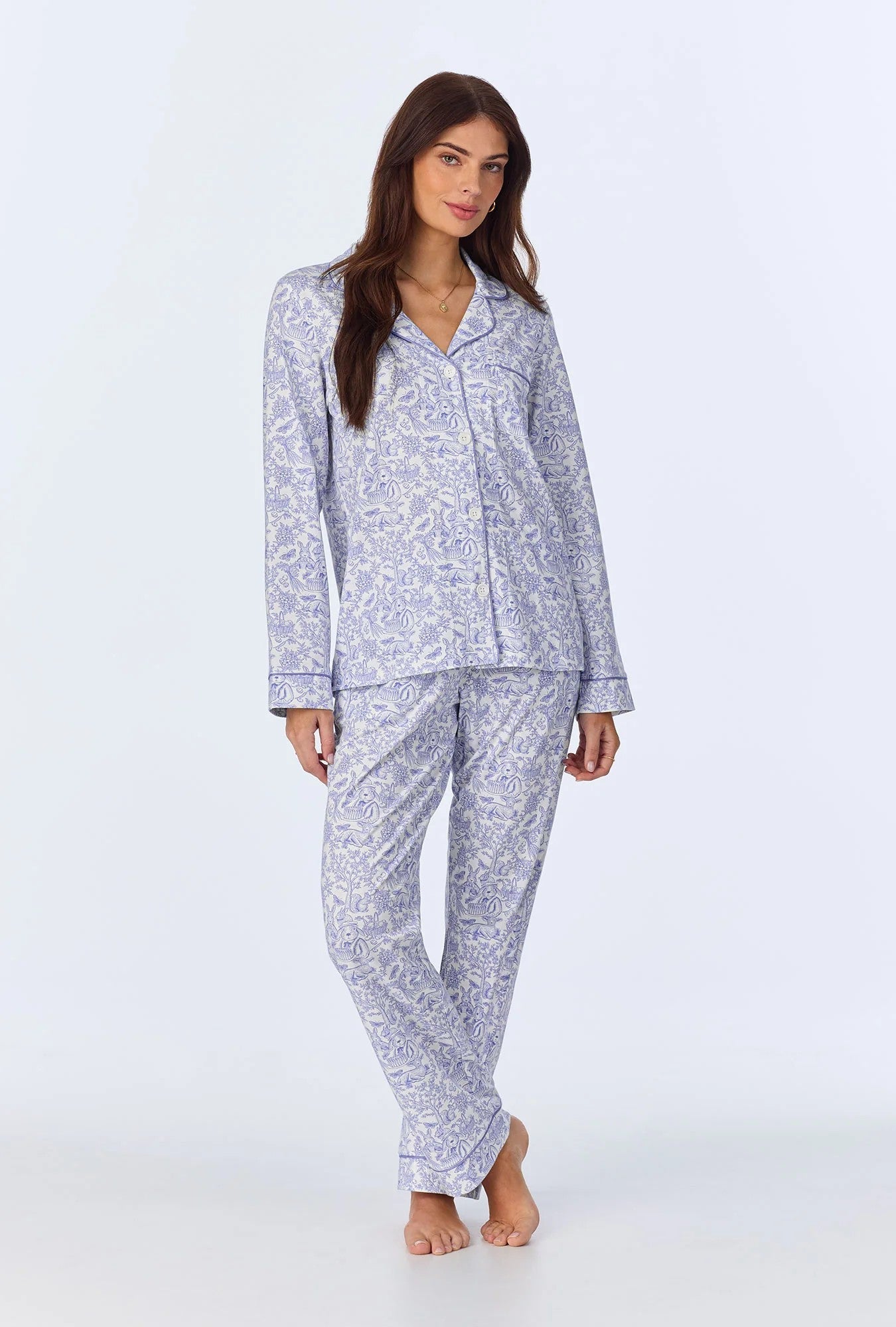 Fairytale Forest Long Sleeve Classic Stretch Jersey PJ Set - Blue - 1