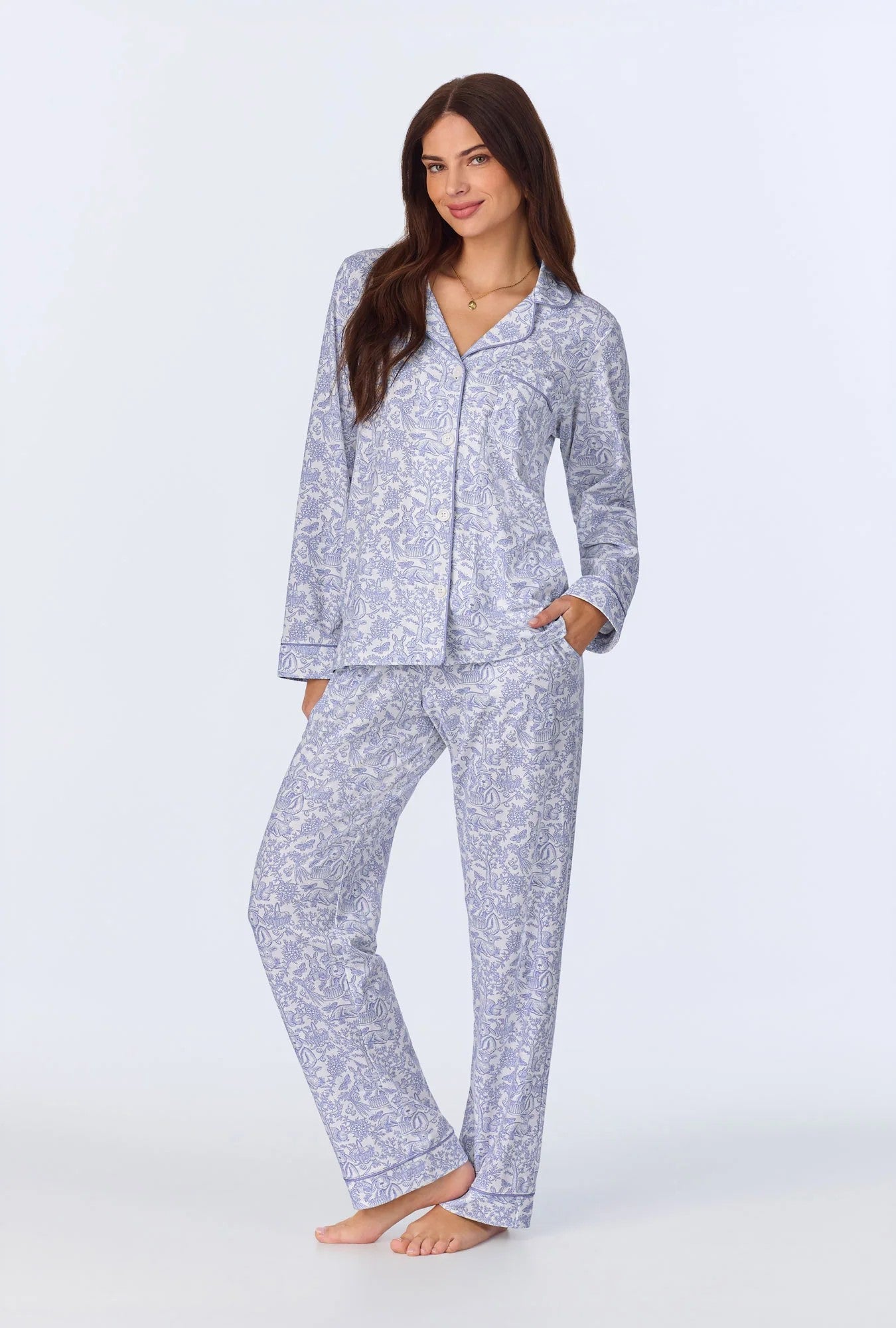 Fairytale Forest Long Sleeve Classic Stretch Jersey PJ Set - Blue - 2