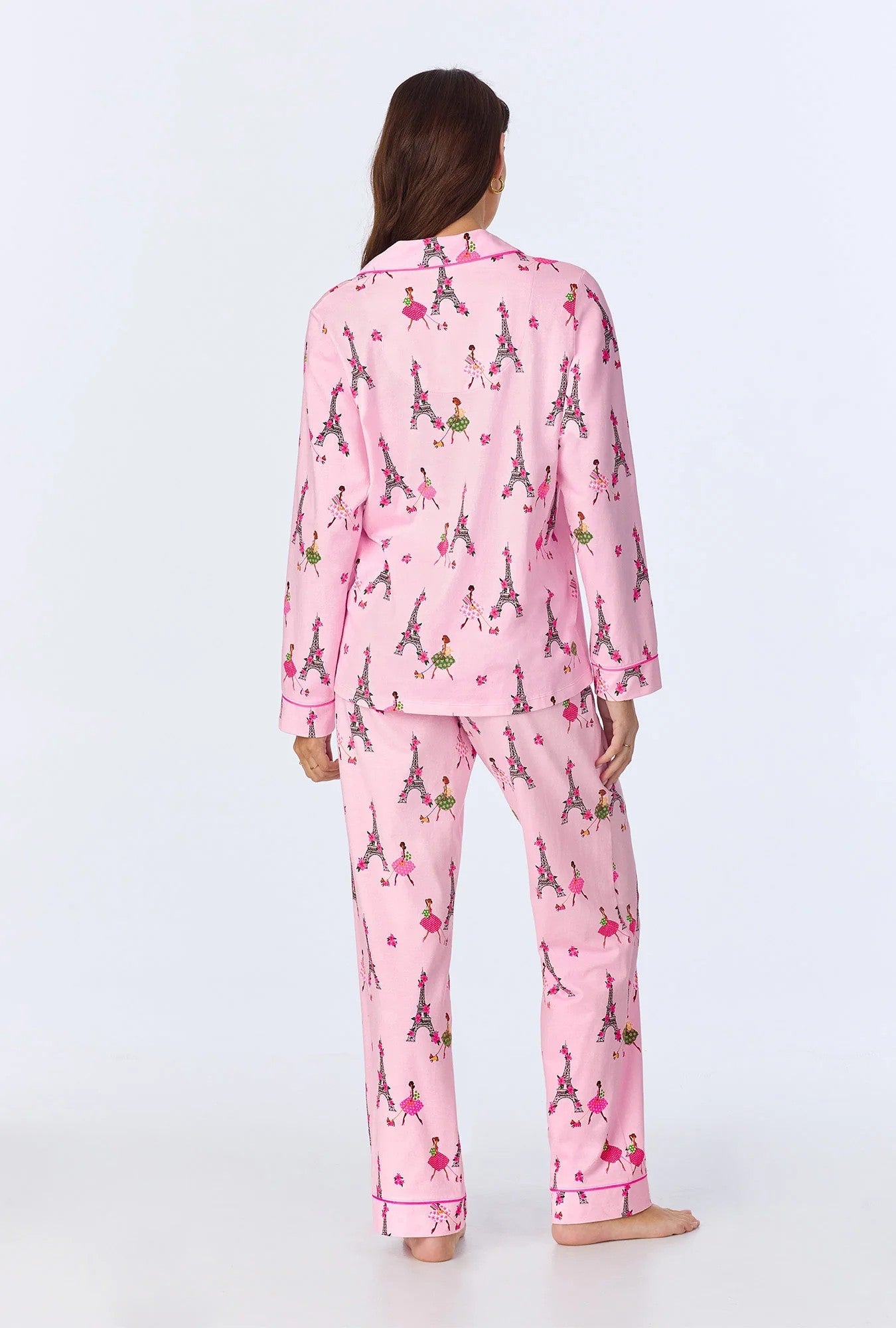 Tres Chic Long Sleeve Classic Stretch Jersey PJ Set - Pink - 4