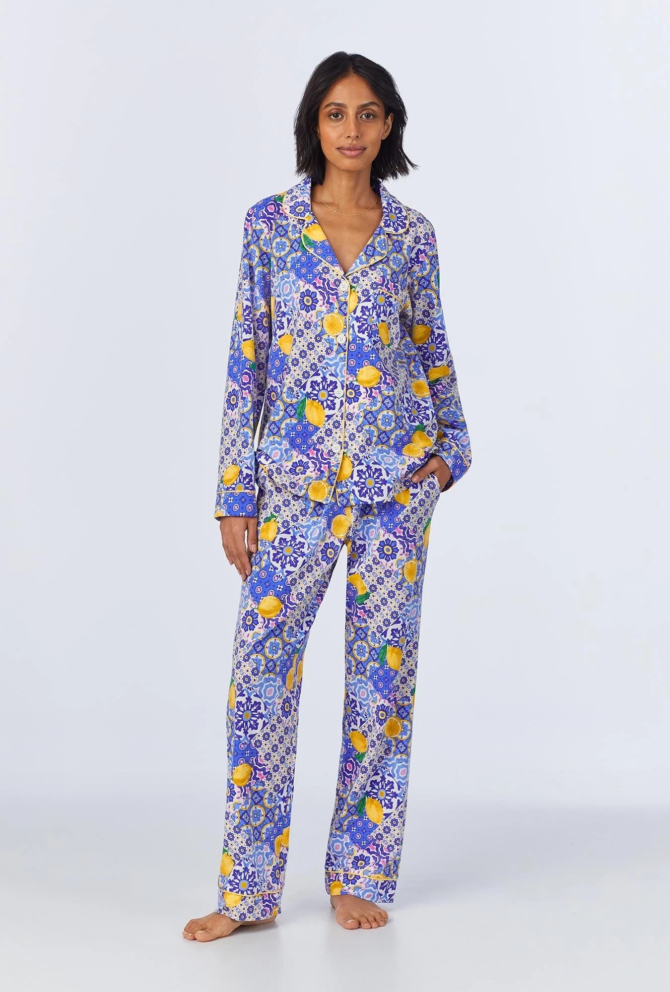 Majolica Long Sleeve Classic Stretch Jersey PJ Set - Blue - 1