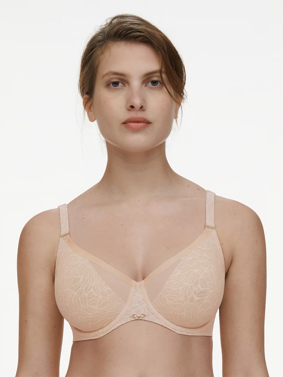 Pure Lace Unlined Underwire Bra - Beige - 1