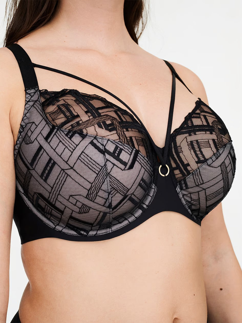 Graphic Support Lace Full Coverage Unlined Bra - Black - Black - 2
