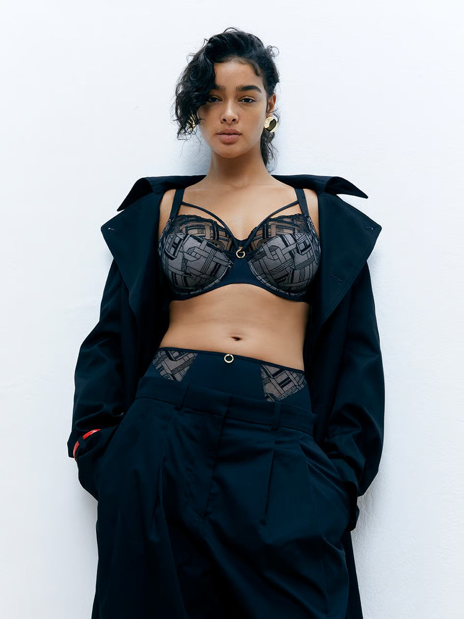 Graphic Support Lace Full Coverage Unlined Bra - Black - Black - 4