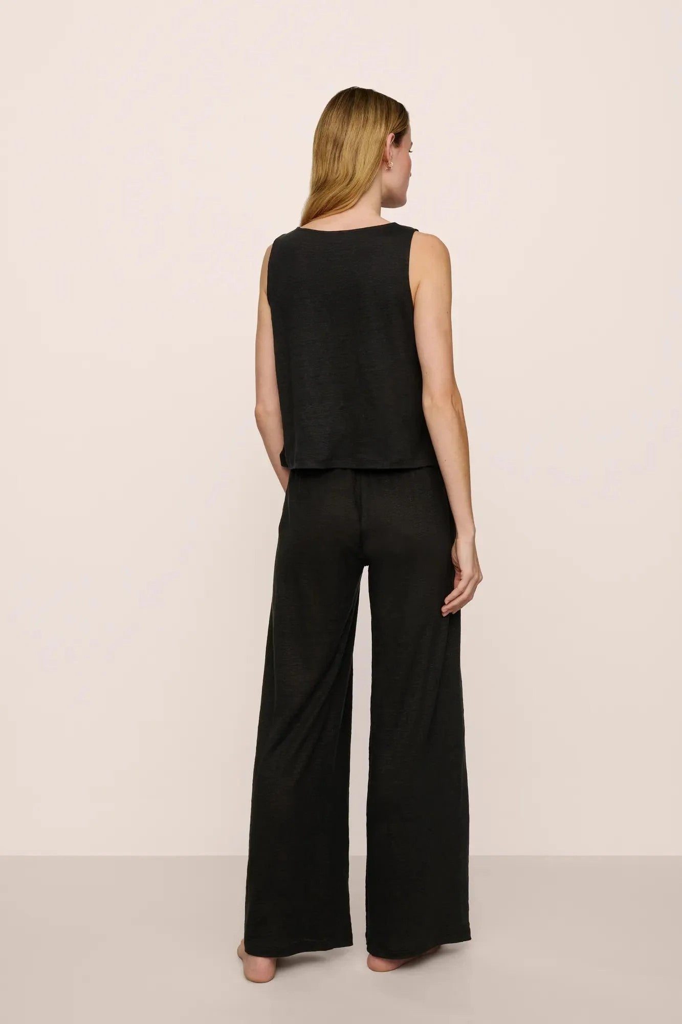 Organic Linen Knit Boat Neck Crop Tank with pant - Black - 3