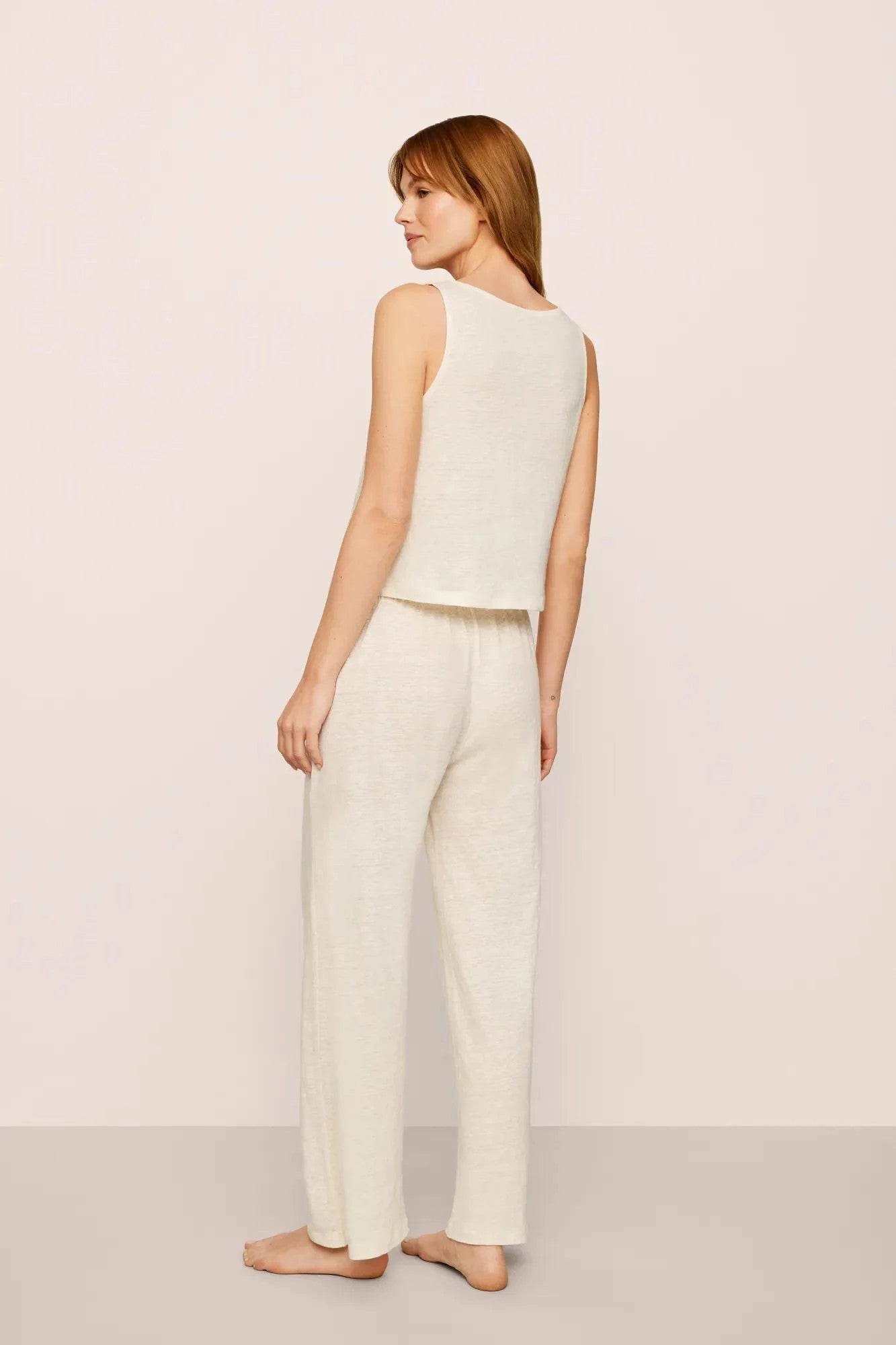 Organic Linen Knit Boat Neck Crop Tank with pant - Ivory - 3
