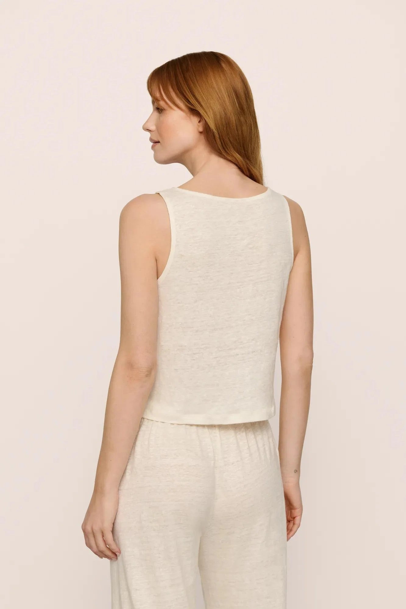 Organic Linen Knit Boat Neck Crop Tank with pant - Ivory - 4