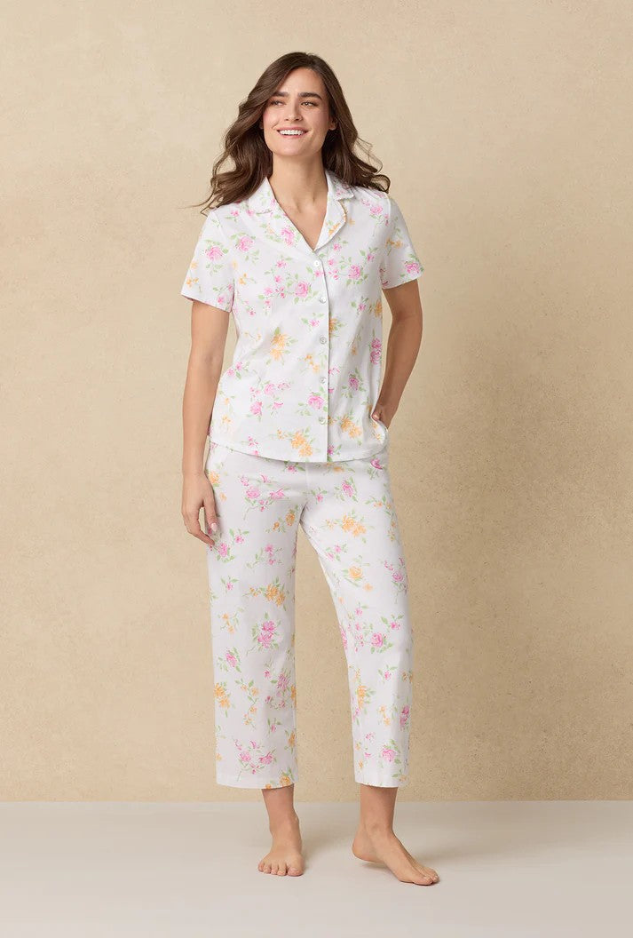 Cottage Garden Cotton Capri Pyjama Set - White - 1