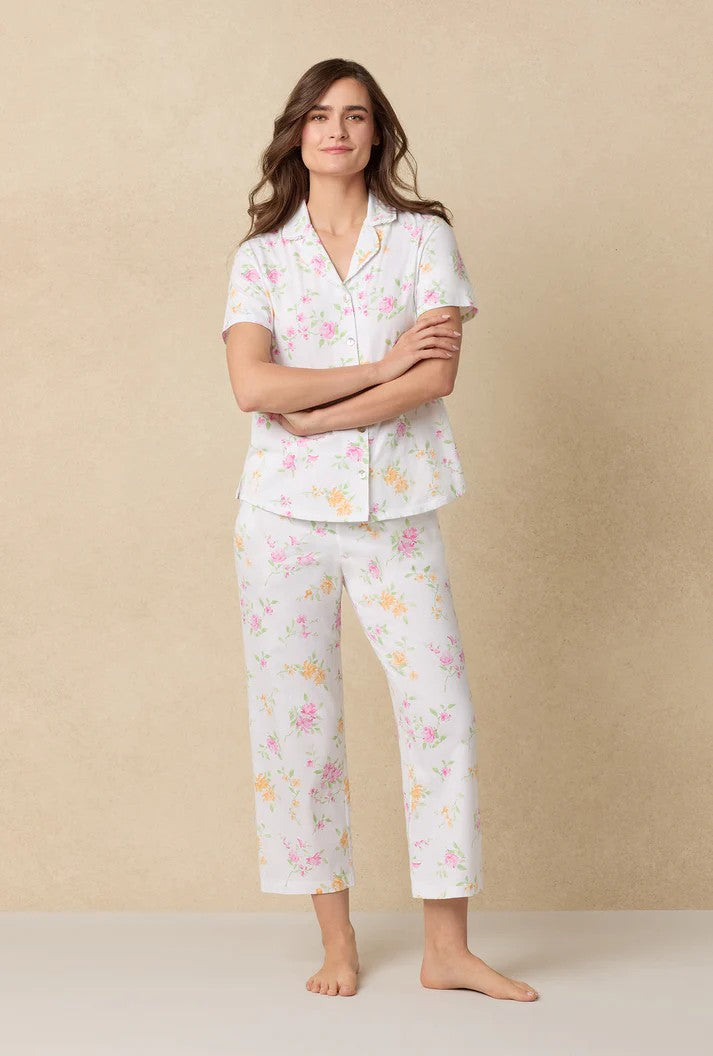 Cottage Garden Cotton Capri Pyjama Set - White - 2