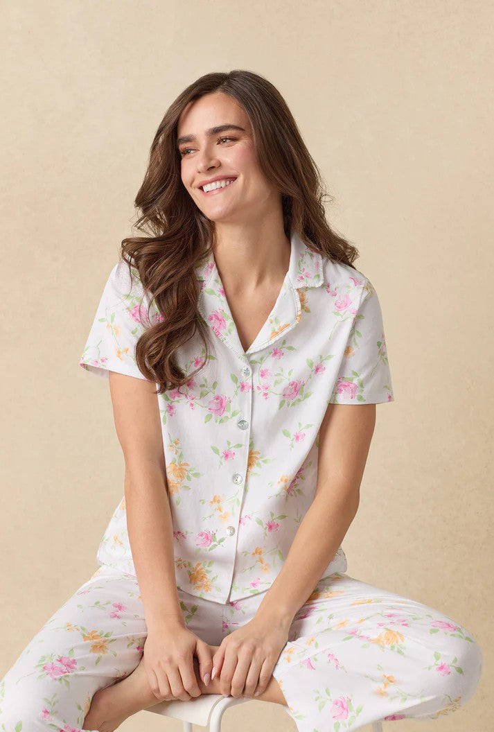 Cottage Garden Cotton Capri Pyjama Set - White - 4