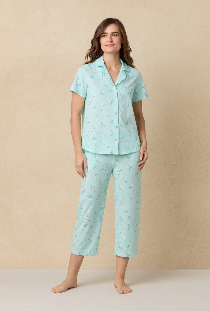 Cotton Capri Pyjama Set - Aqua - 1