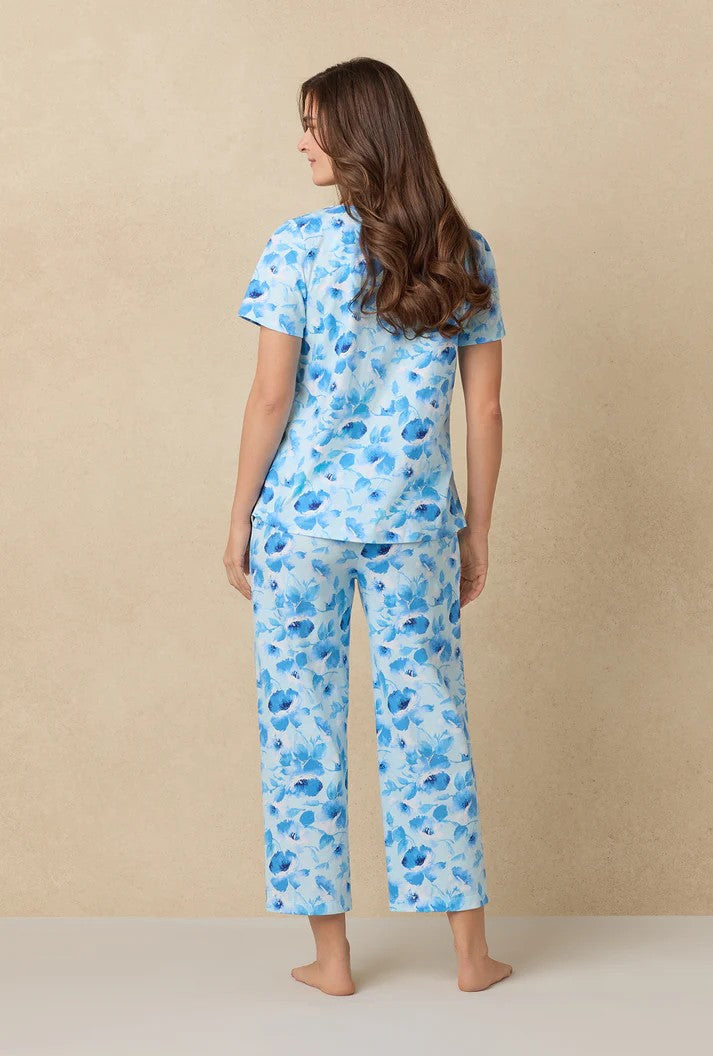 Blue Poppy Cotton Capri Pyjama Set - 4
