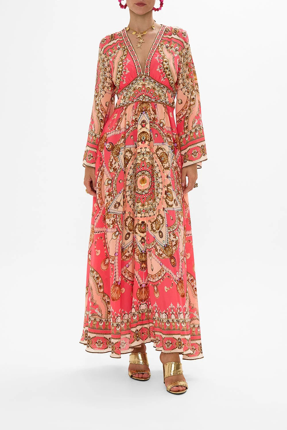 Kimono sleeve dress with shirring detail - Pink - 1