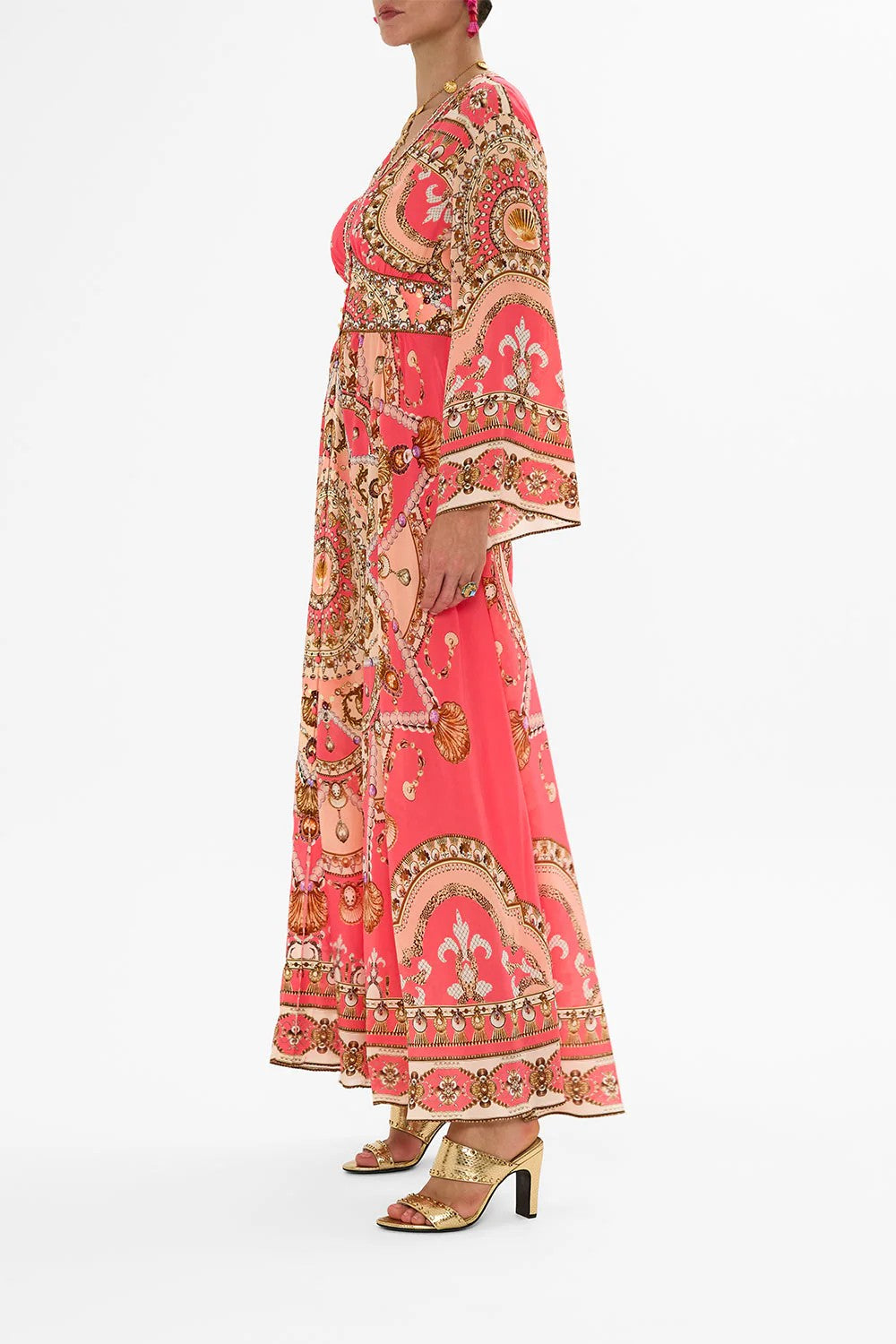 Kimono sleeve dress with shirring detail - Pink - 3