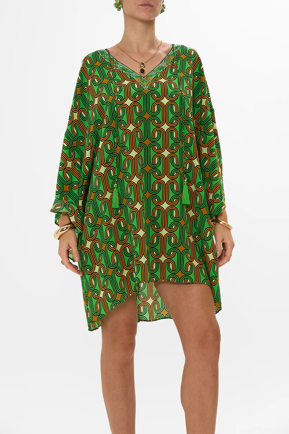 V neck short kaftan with ties - 2