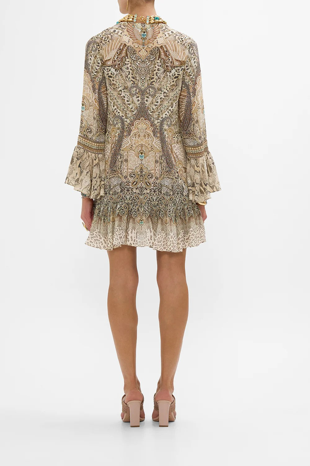 Frill Hem Long Sleeve Dress - Beige - 3