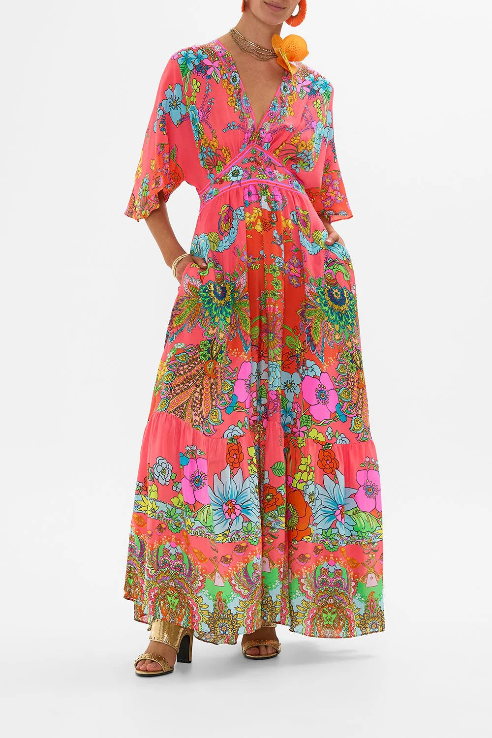 Waisted dress with hem ruffle - Pink - 1