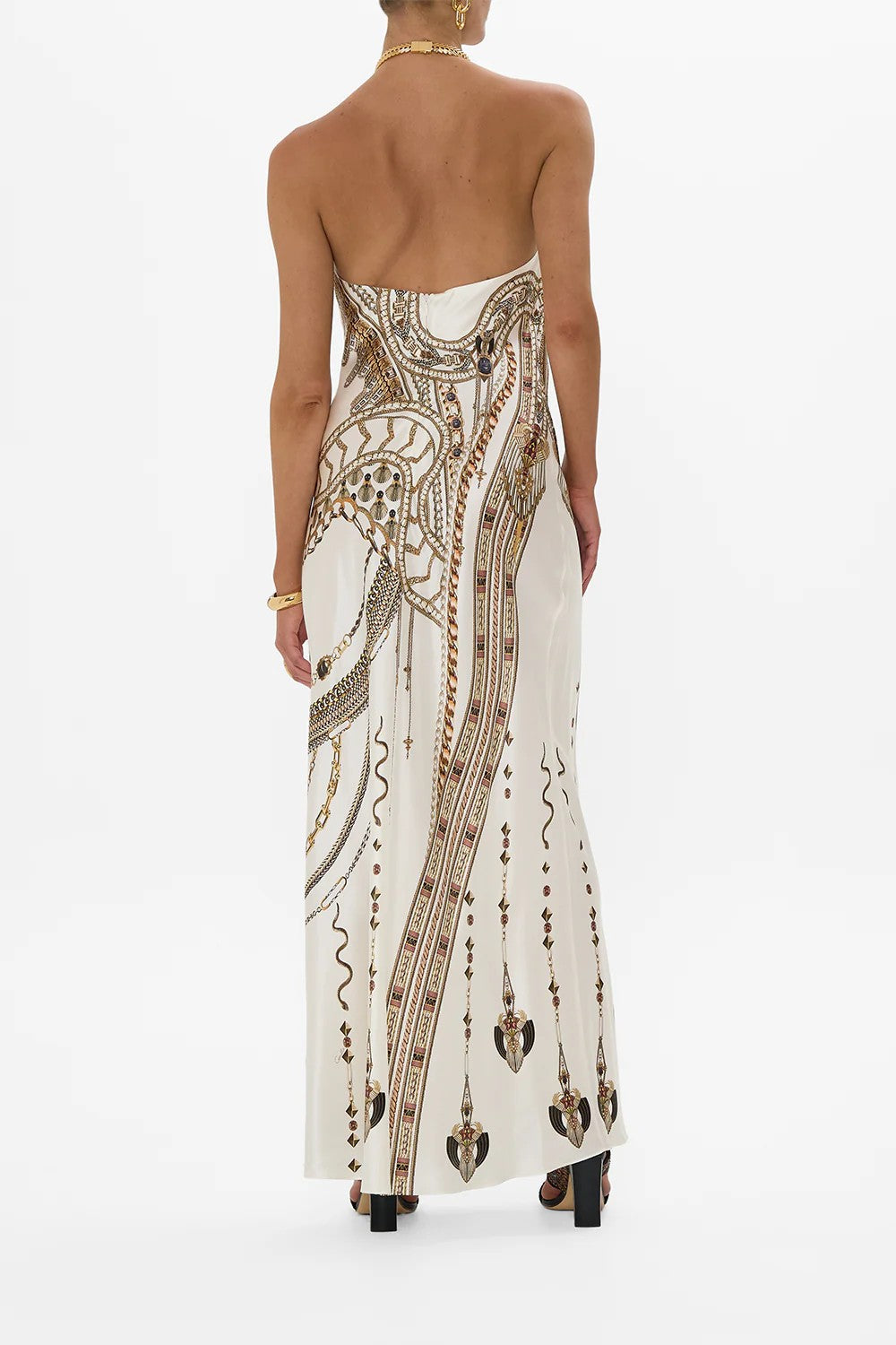 Draped long dress with neckpiece - White - 3