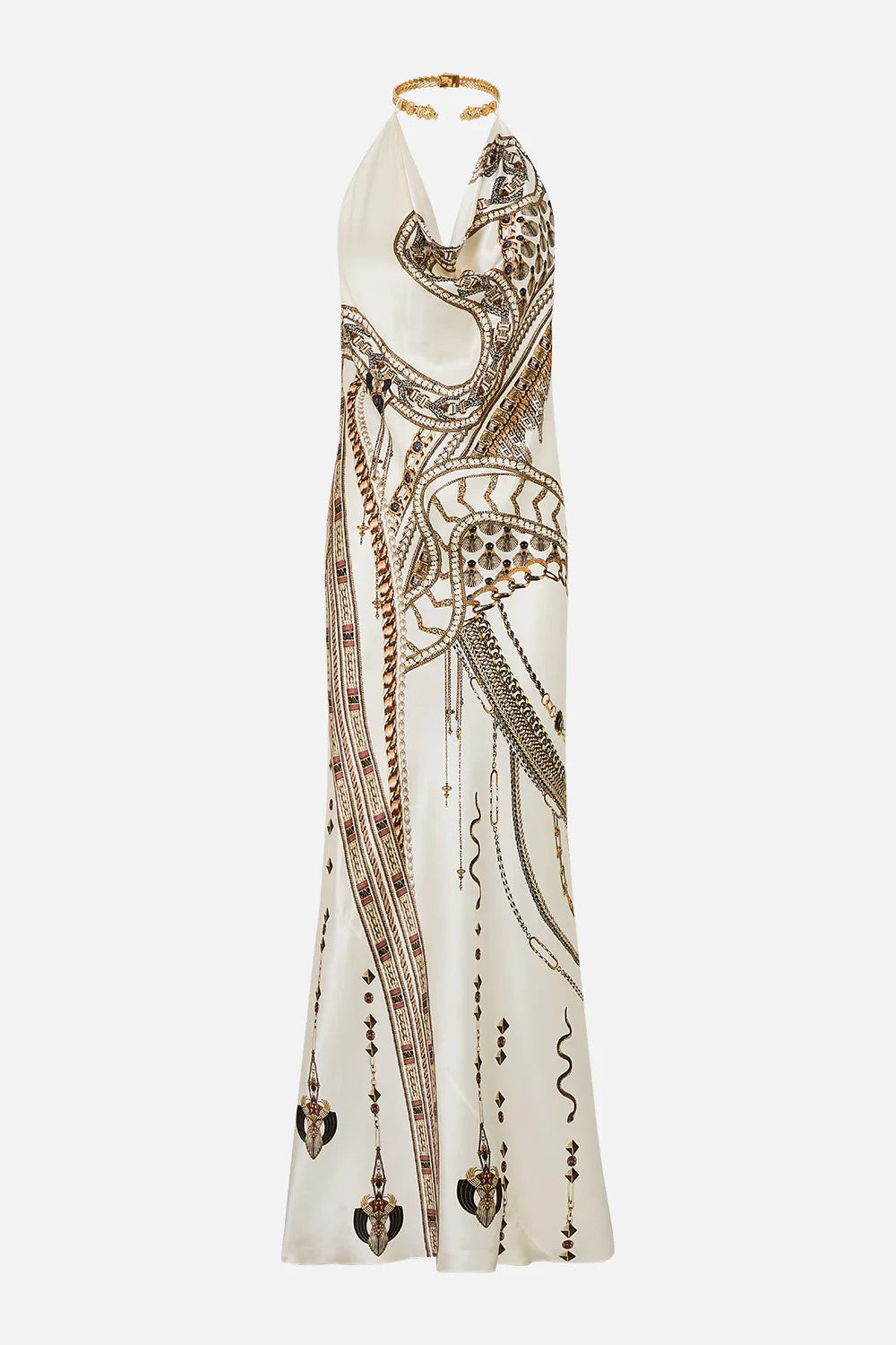 Draped long dress with neckpiece - 4
