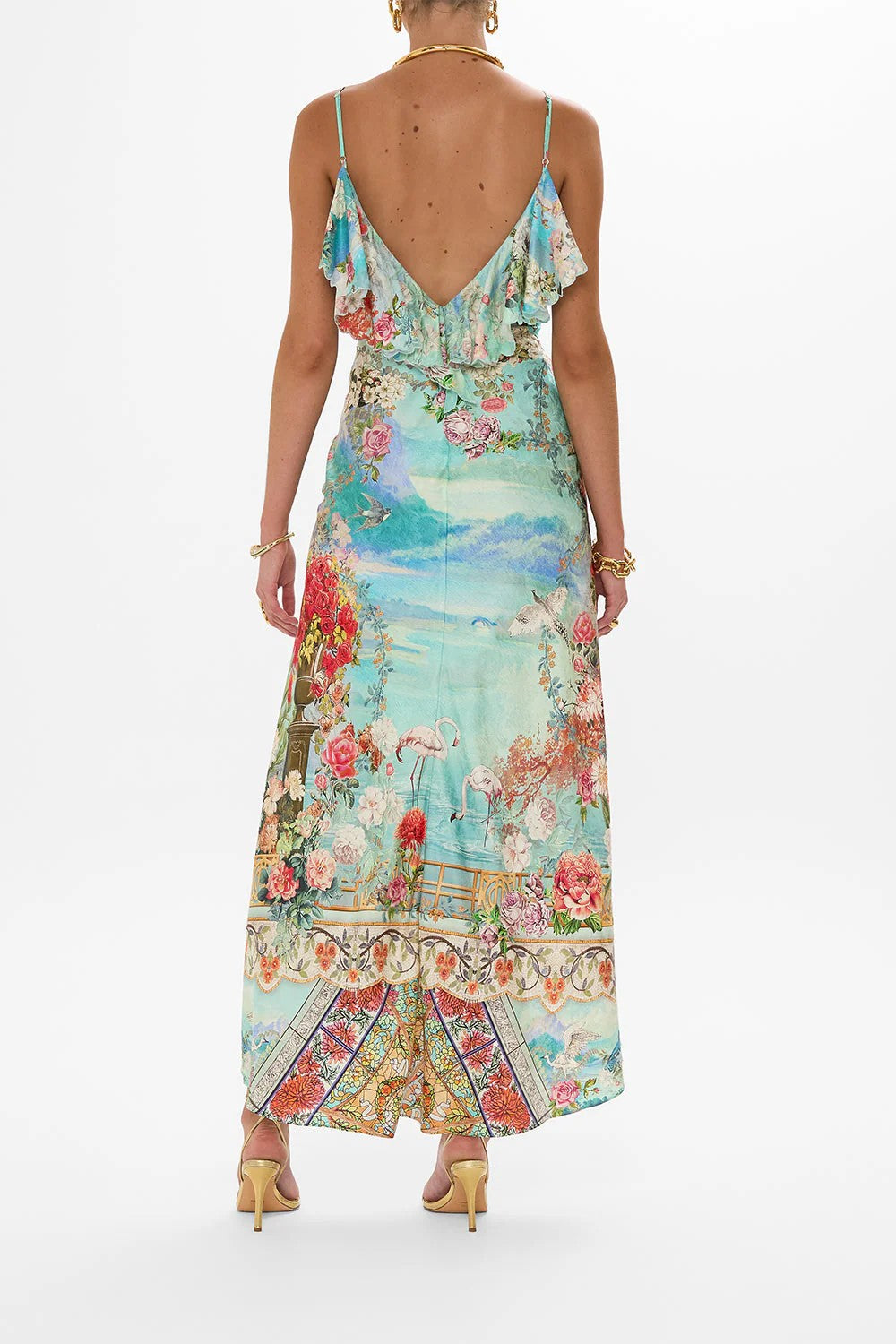 V neck bias slip dress with back frill - 4