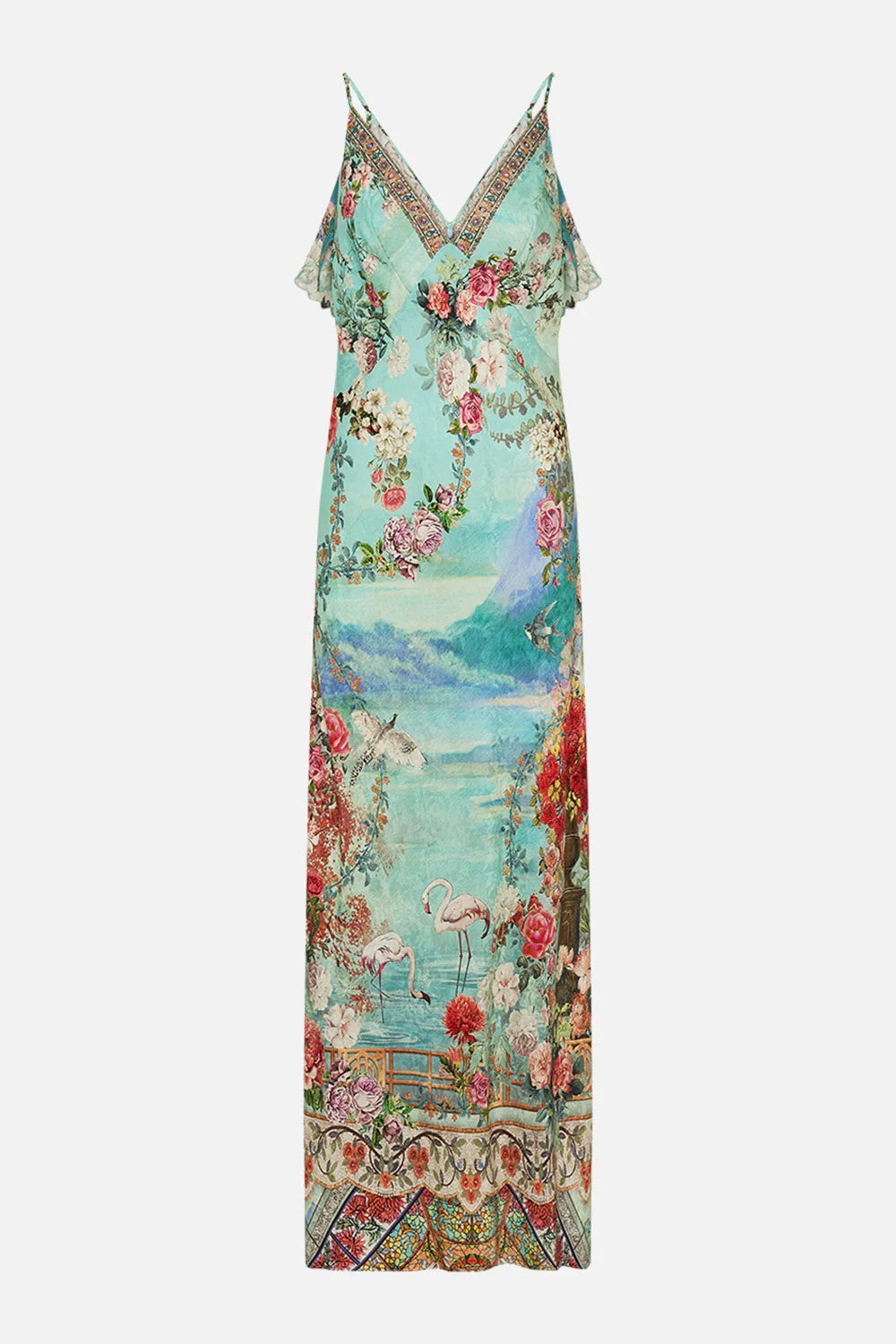V neck bias slip dress with back frill - 5