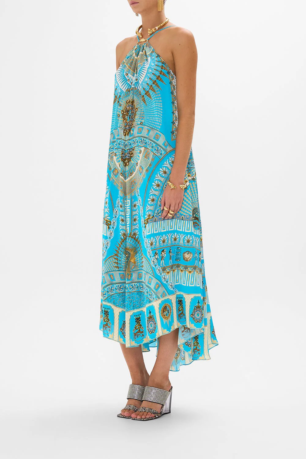 Gather neck hardware maxi dress - Blue - 2