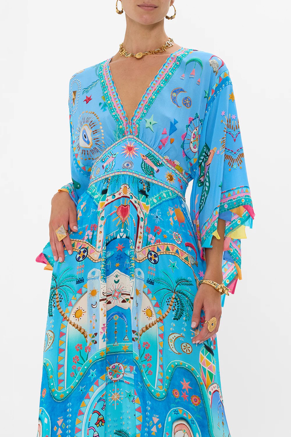 Waisted dress with kimono sleeve - Blue - 3