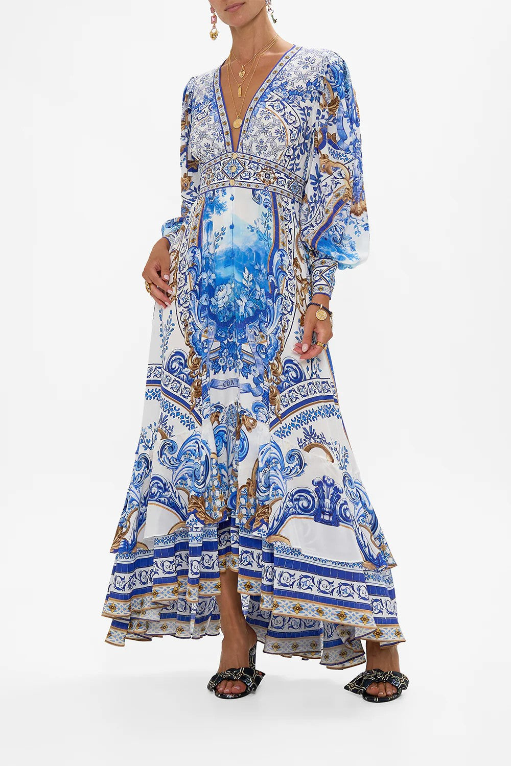 Long button front dress - Blue - 1