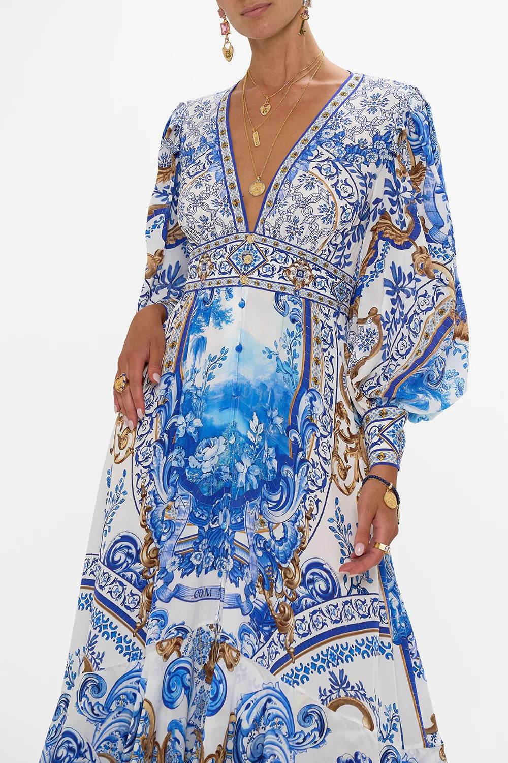Long button front dress - Blue - 3