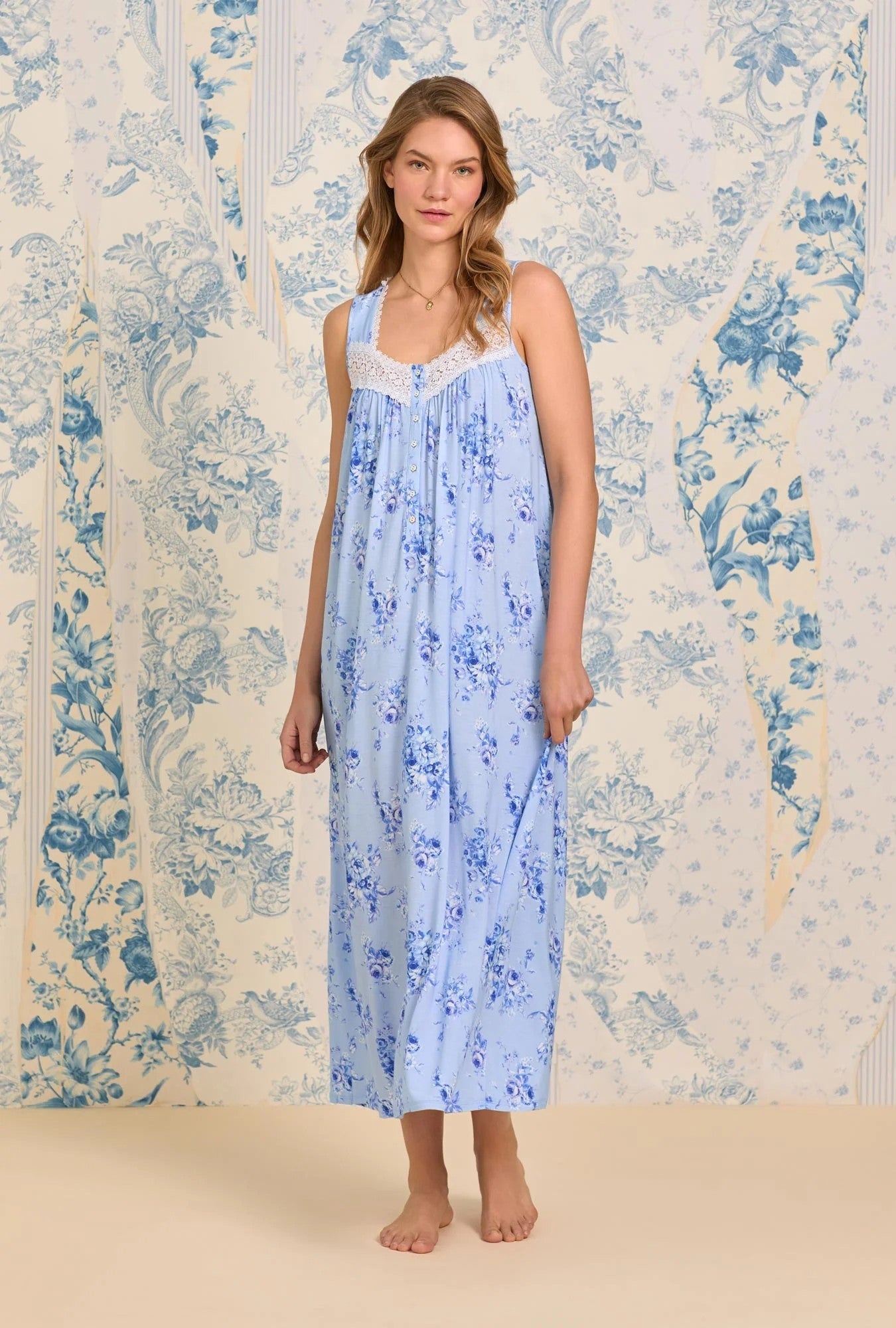 The "Eileen" Heirloom Rose Tencel™ Modal Ballet Nightgown - Blue - 1