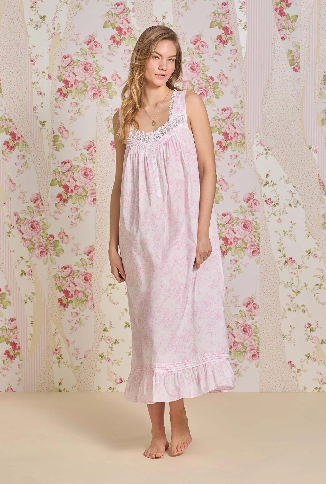 The "Eileen" Blush Bloom Cotton Lawn Ballet Nightgown - Pink - 1