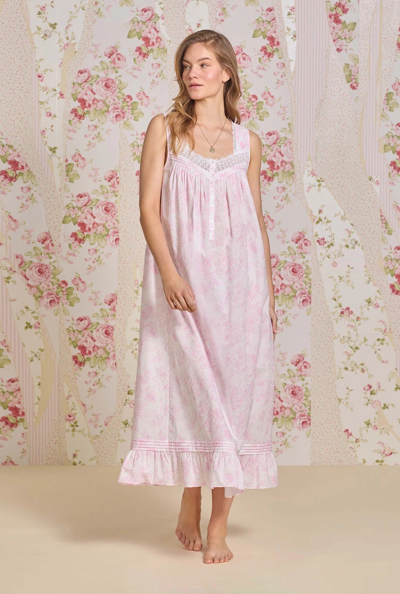 The "Eileen" Blush Bloom Cotton Lawn Ballet Nightgown - Pink - 2