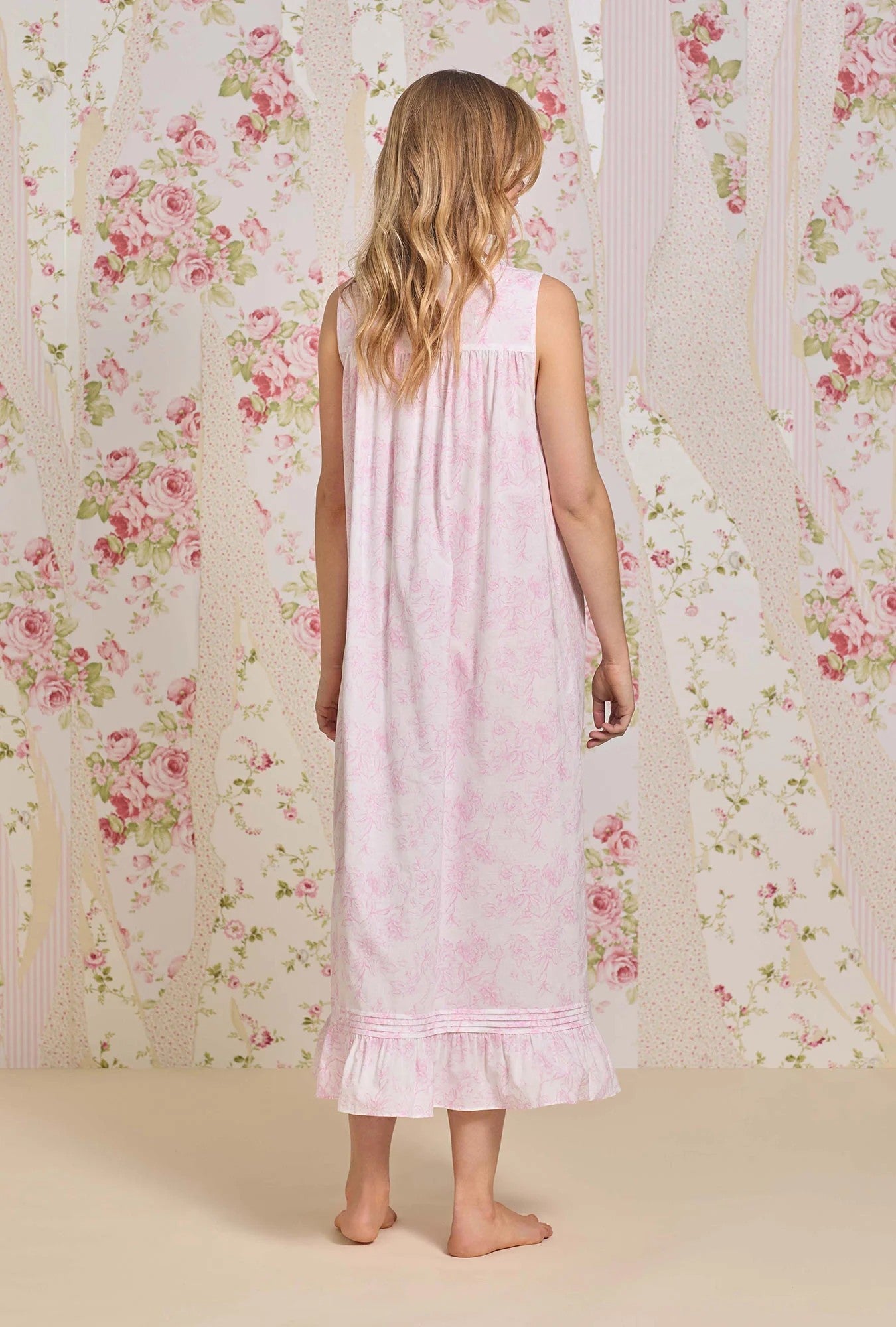 The "Eileen" Blush Bloom Cotton Lawn Ballet Nightgown - Pink - 3