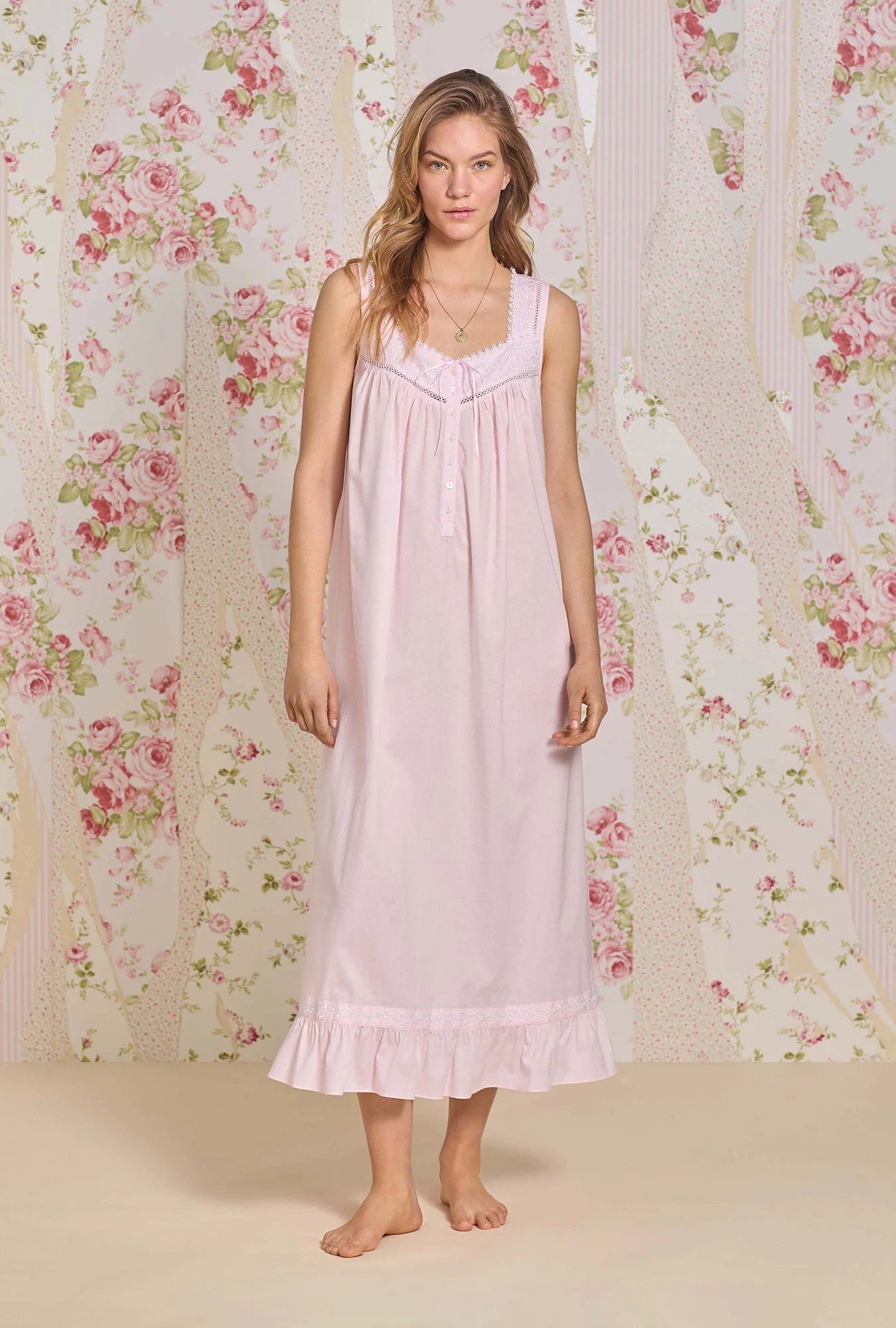 The "Eileen" Bare Rose Cotton Lawn Ballet Nightgown - Pink - 1