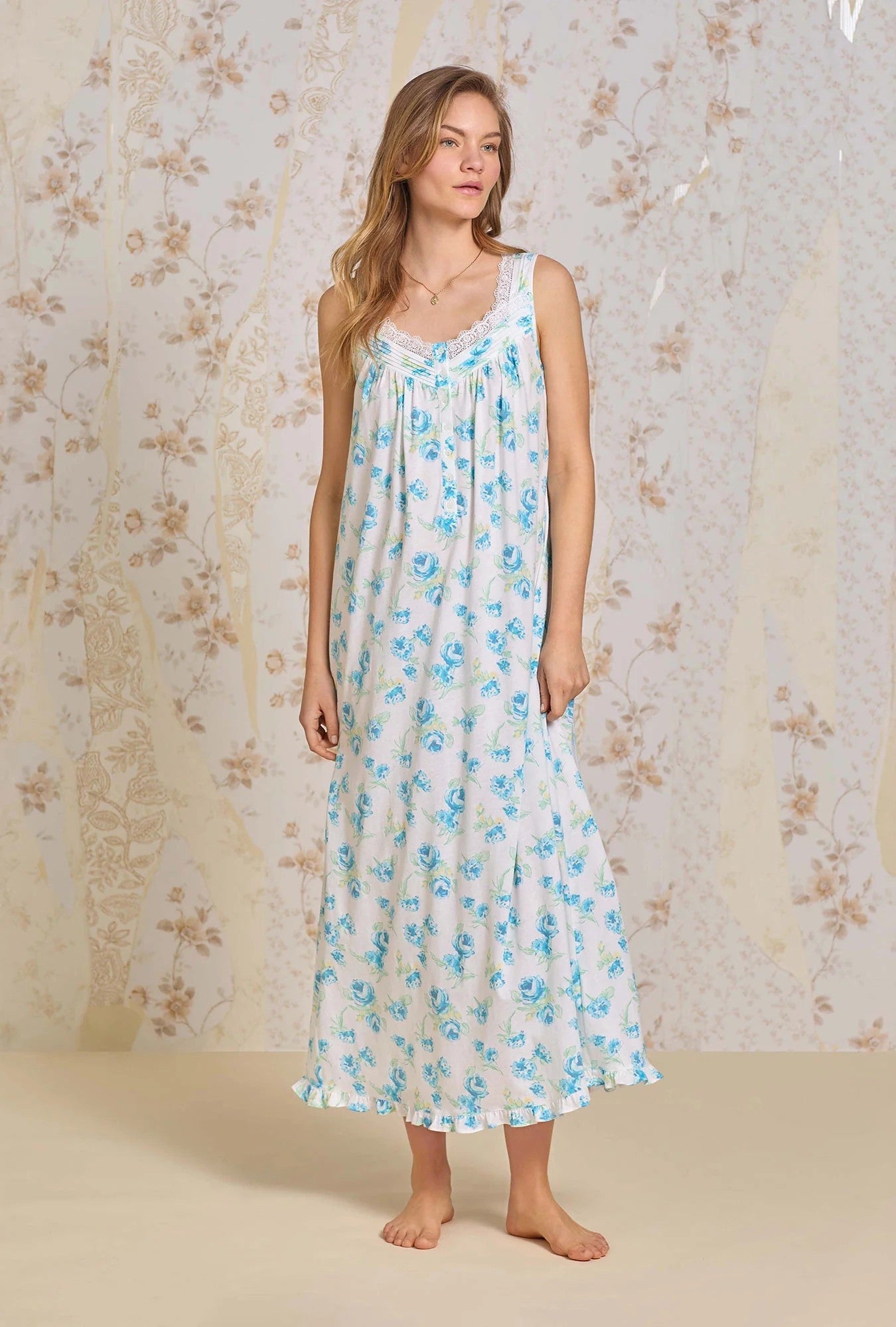 The "Eileen" Bluebell Mist Cotton Modal Ballet Nightgown - 2