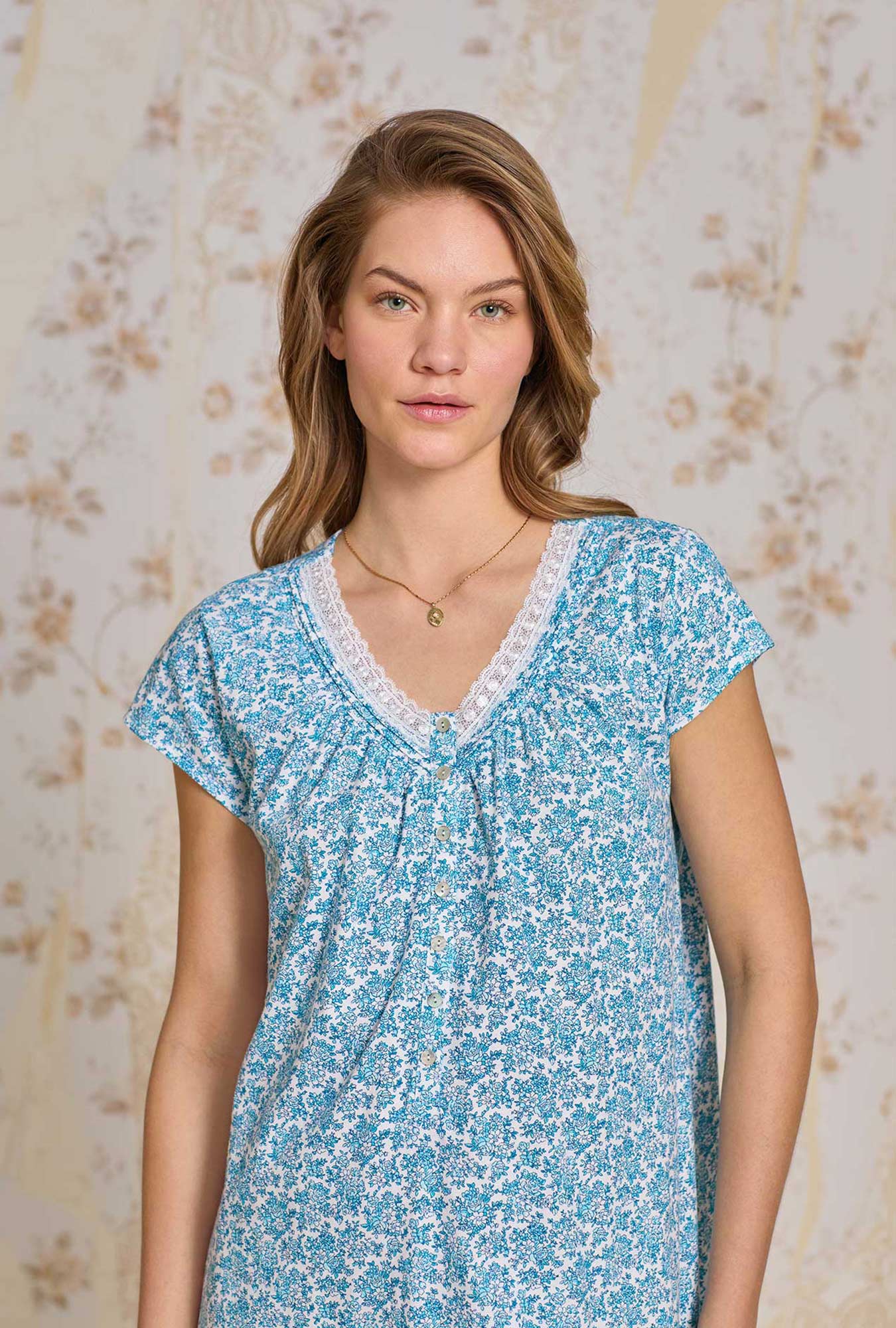 Morning Meadow Cotton Knit Nightshirt - Blue - 4