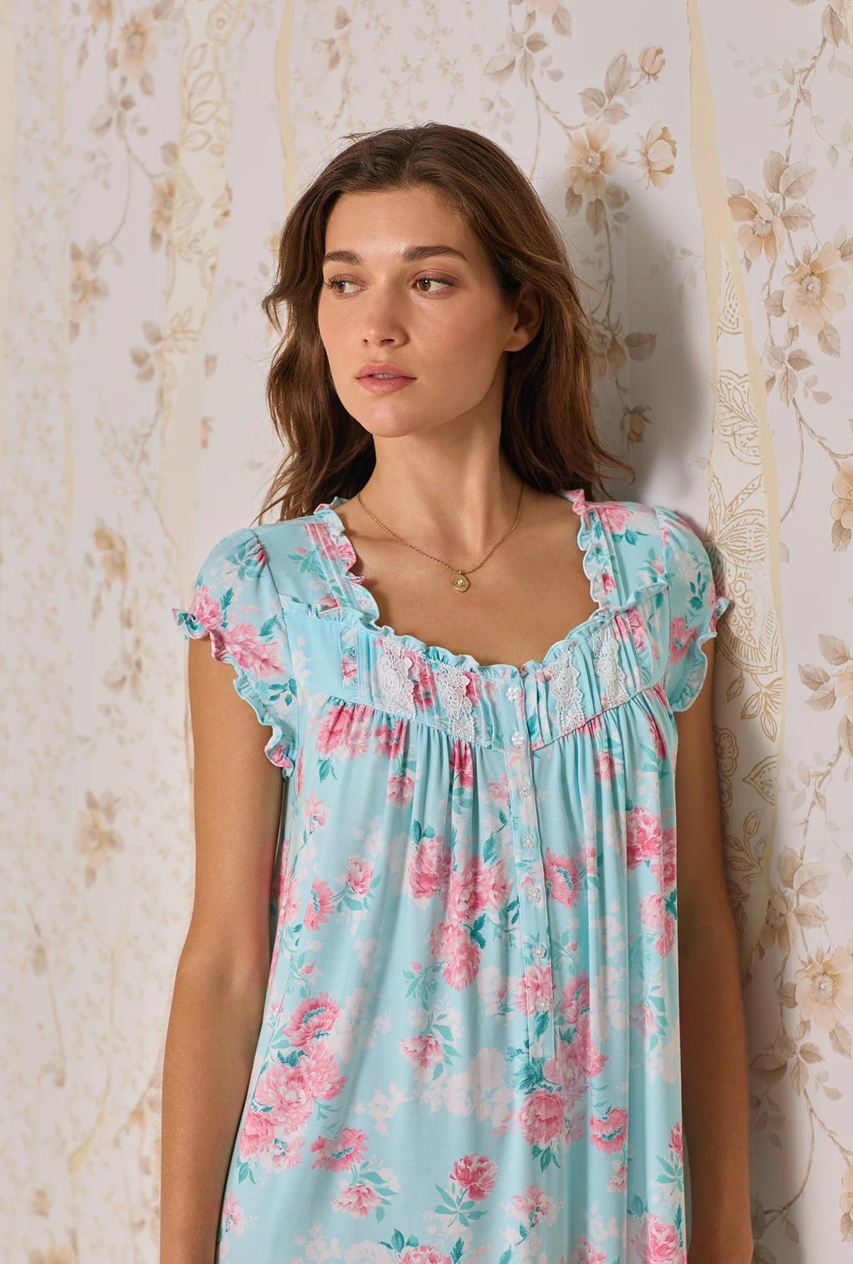 Floral Allover Tencel™ Modal Waltz Gown - Aqua - 1
