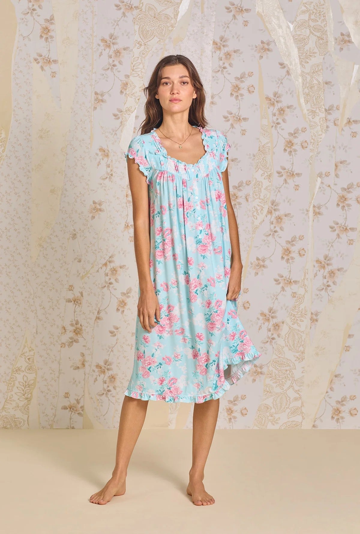 Floral Allover Tencel™ Modal Waltz Gown - Aqua - 3