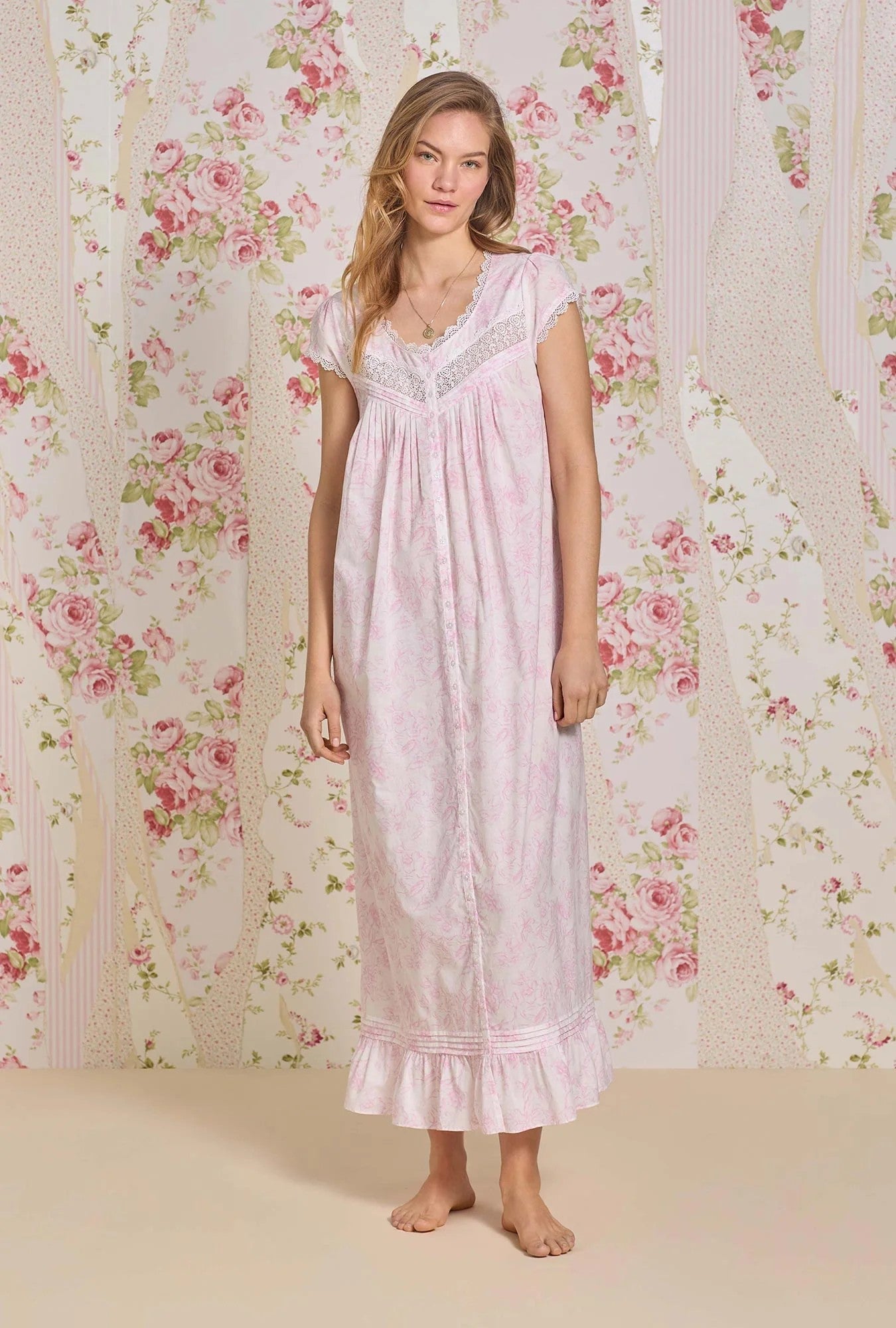Blush Bloom Cotton Lawn Button Front Robe - Pink - 1