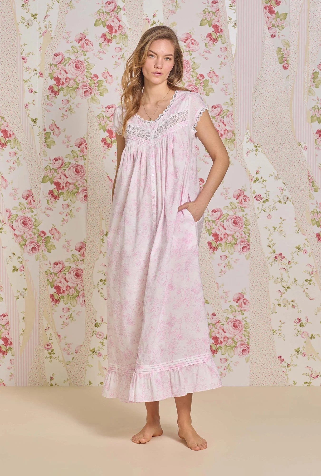 Blush Bloom Cotton Lawn Button Front Robe - Pink - 2