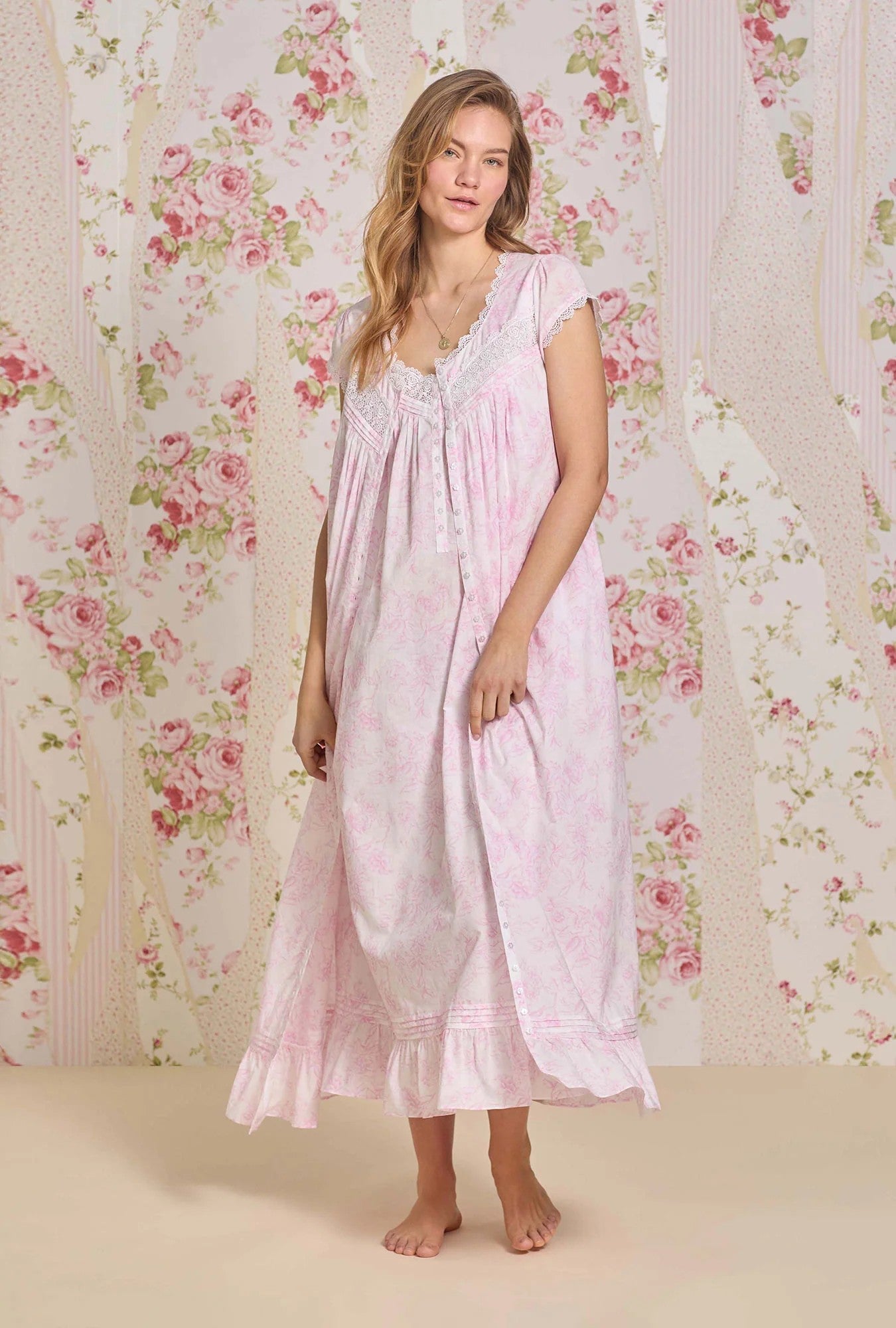 Blush Bloom Cotton Lawn Button Front Robe - Pink - 5