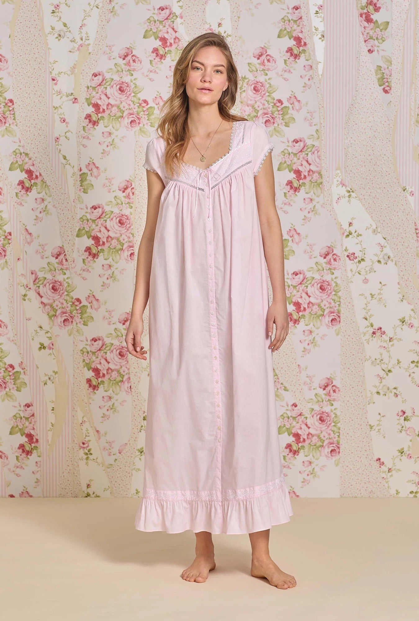 Bare Rose Cotton Lawn Button Front Robe - Pink - 2